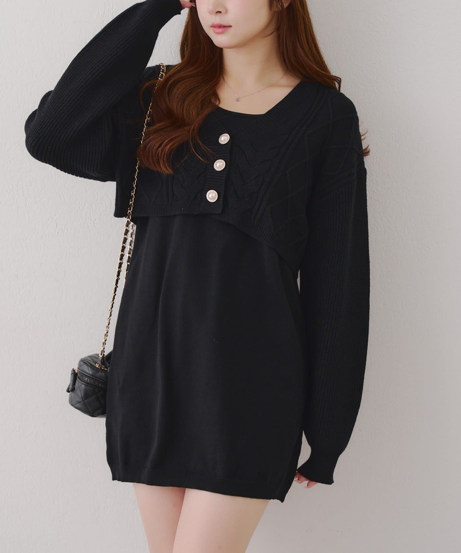 NICE CLAUP / OLIVE des OLIVE OUTLET(ナイスクラップ  / オリーブ デ オリーブ アウトレット) 2セット♪【RMAF】パールボタンカーデ+ニットワンピ