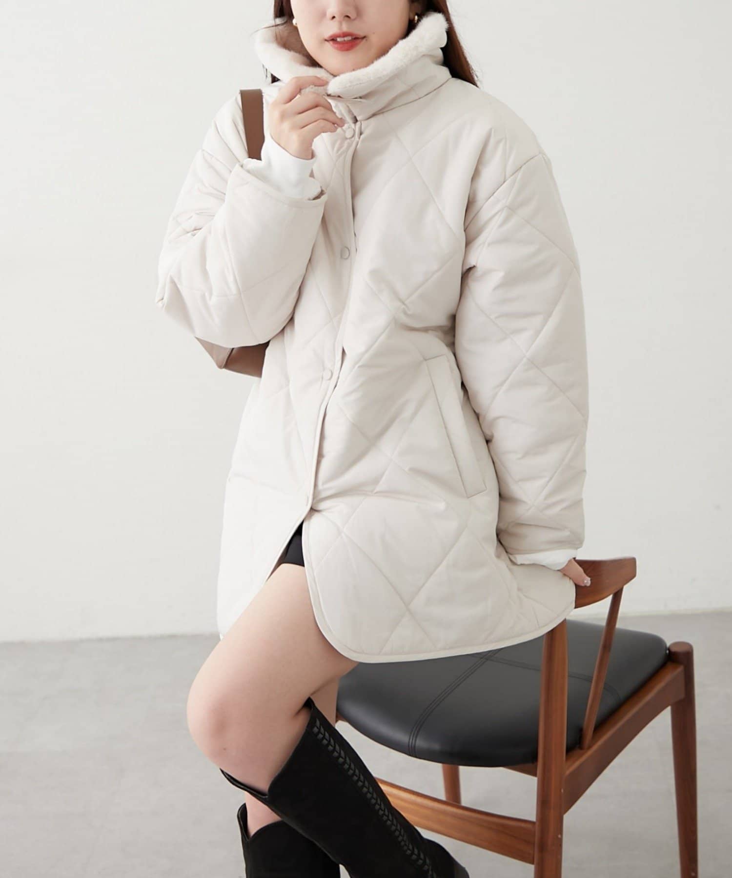 Remind me and forever(リマインドミーアンドフォーエバー) ファー衿キルティングコート