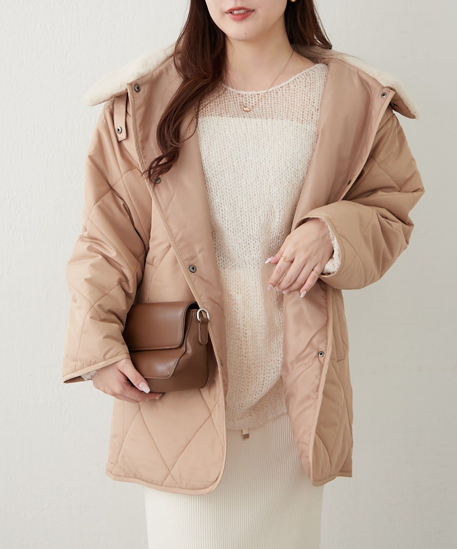 Remind me and forever(リマインドミーアンドフォーエバー) ファー衿キルティングコート