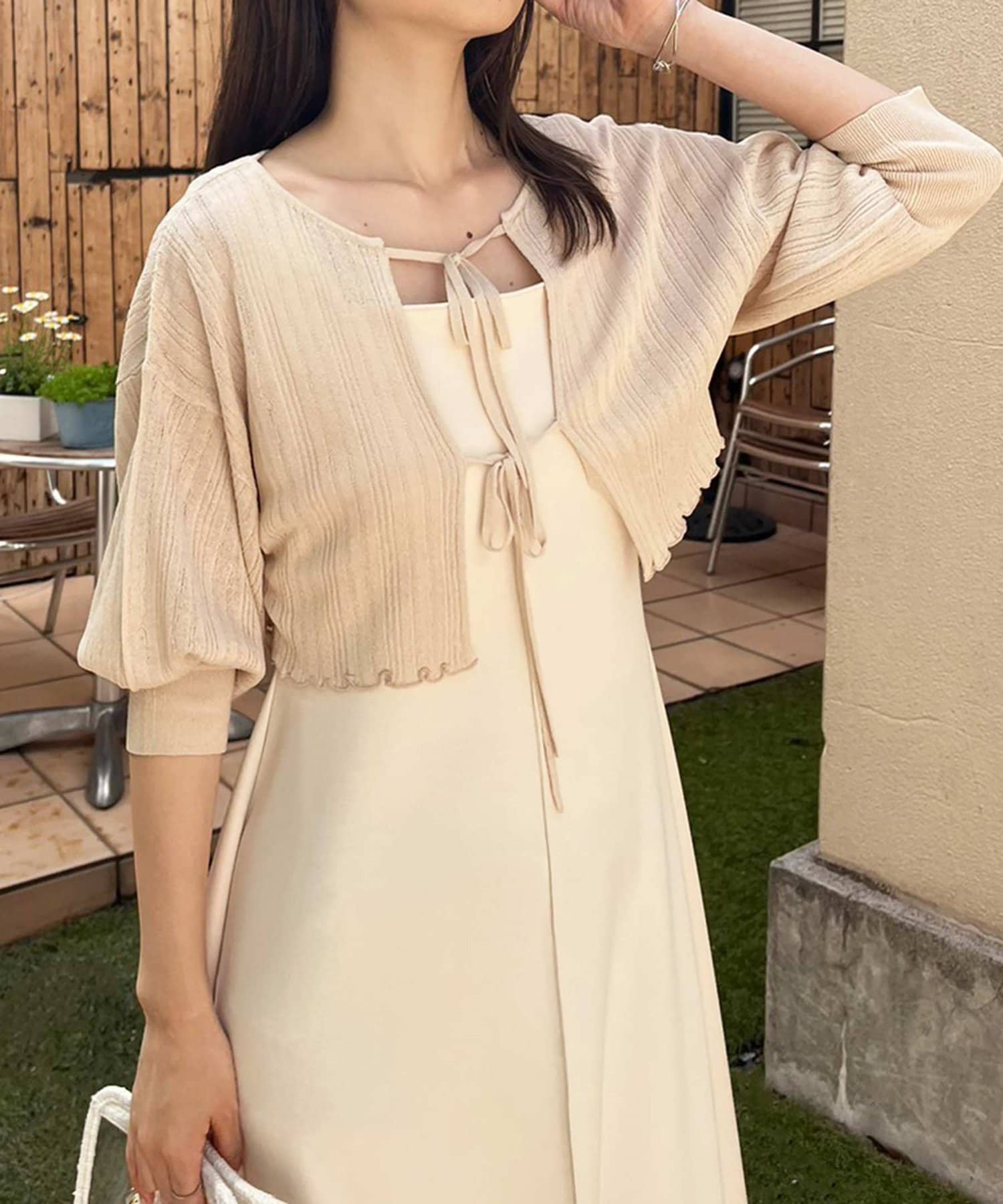 カネコイサオ♥チューリップ柄ワンピース＆カーディガン＆バッグ 3点セット ニットカーディガン+ワンピース セットアップ レディース[品番