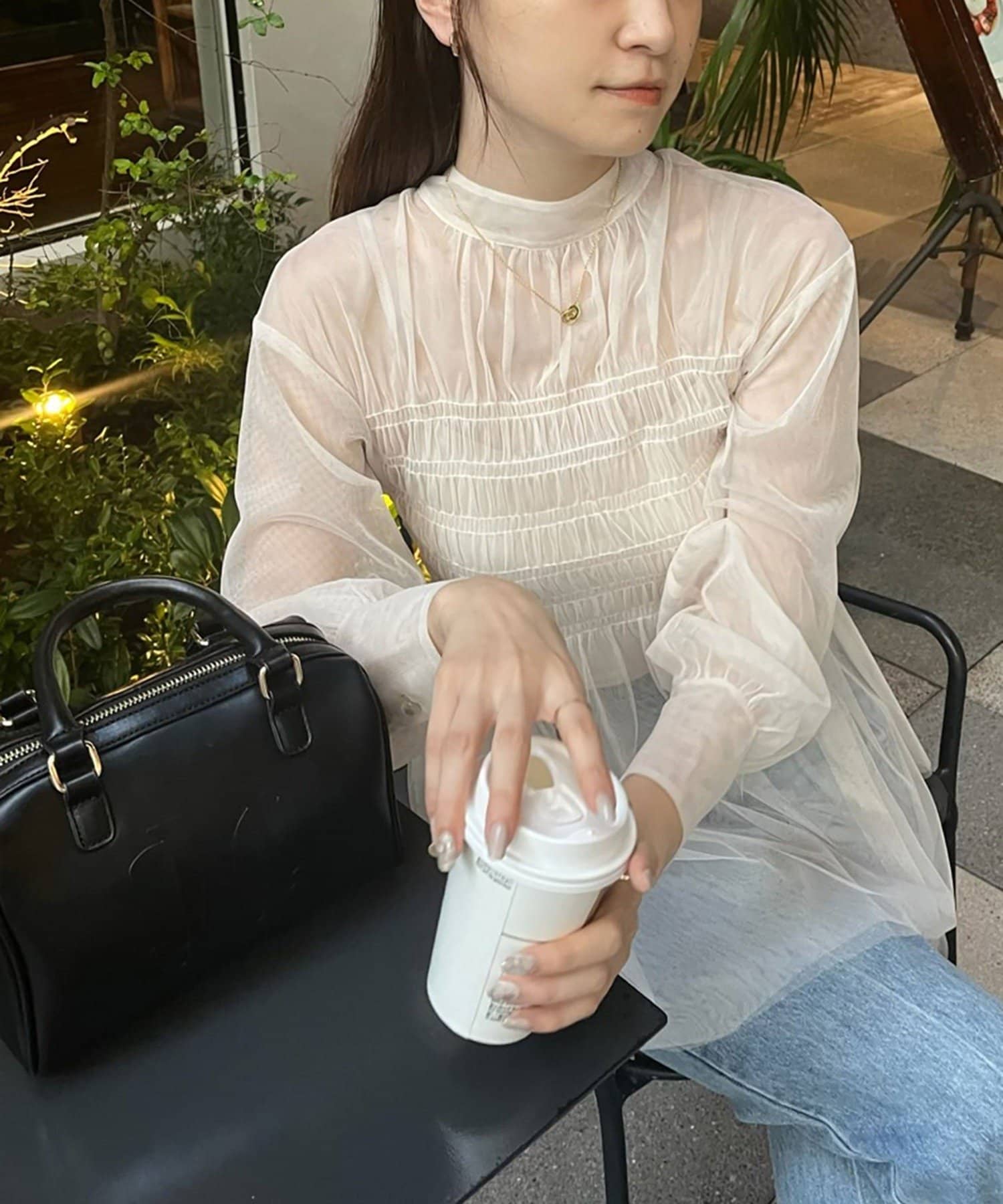 NICE CLAUP / OLIVE des OLIVE OUTLET(ナイスクラップ  / オリーブ デ オリーブ アウトレット) 【one after another】シャーリングペプラムブラウス