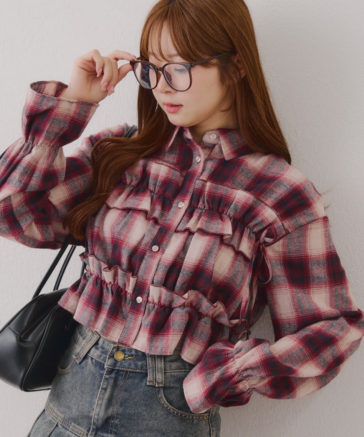 NICE CLAUP / OLIVE des OLIVE OUTLET(ナイスクラップ  / オリーブ デ オリーブ アウトレット) 【RMAF】胸リボンチェックシャツ