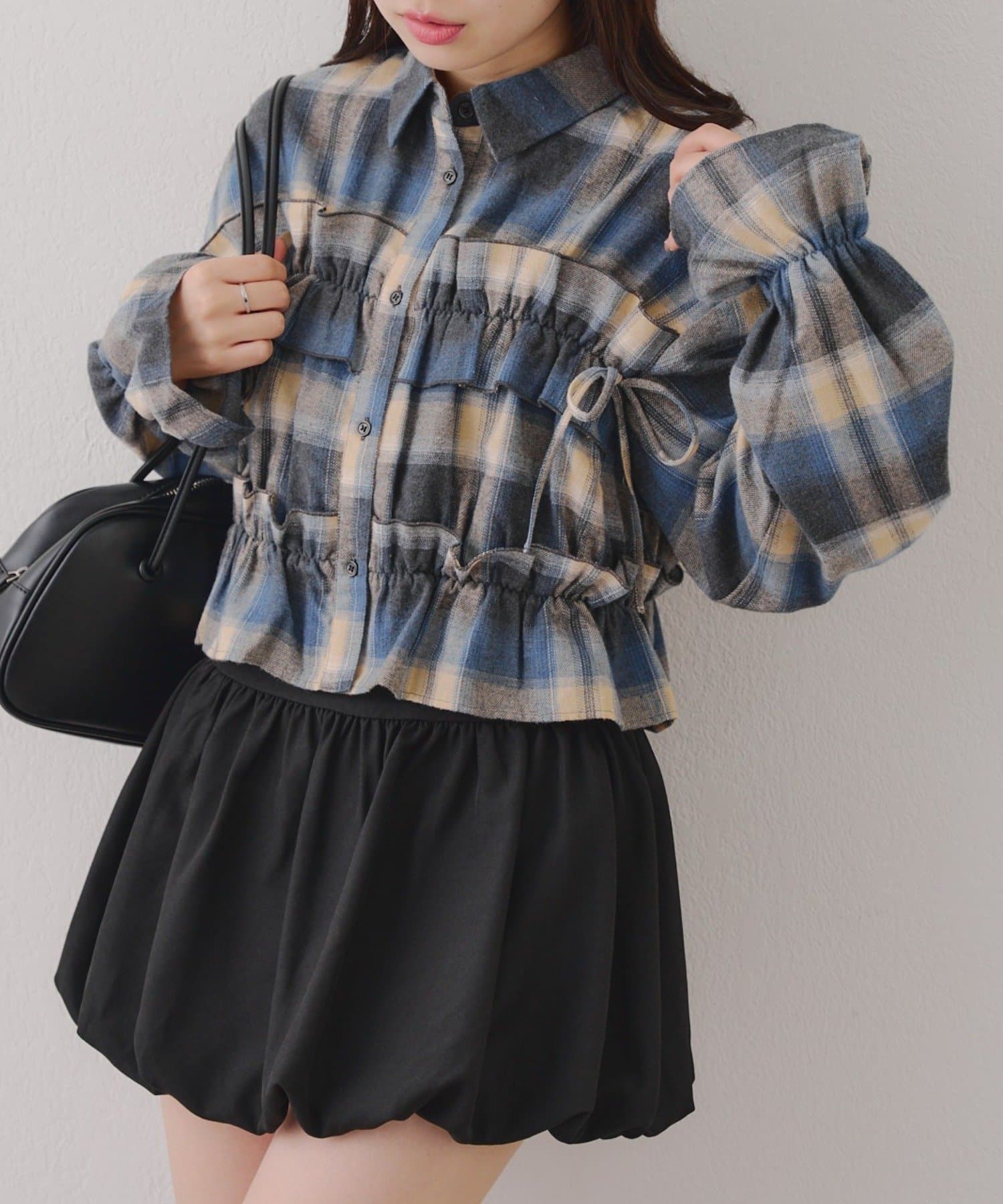 NICE CLAUP / OLIVE des OLIVE OUTLET(ナイスクラップ  / オリーブ デ オリーブ アウトレット) 【RMAF】胸リボンチェックシャツ