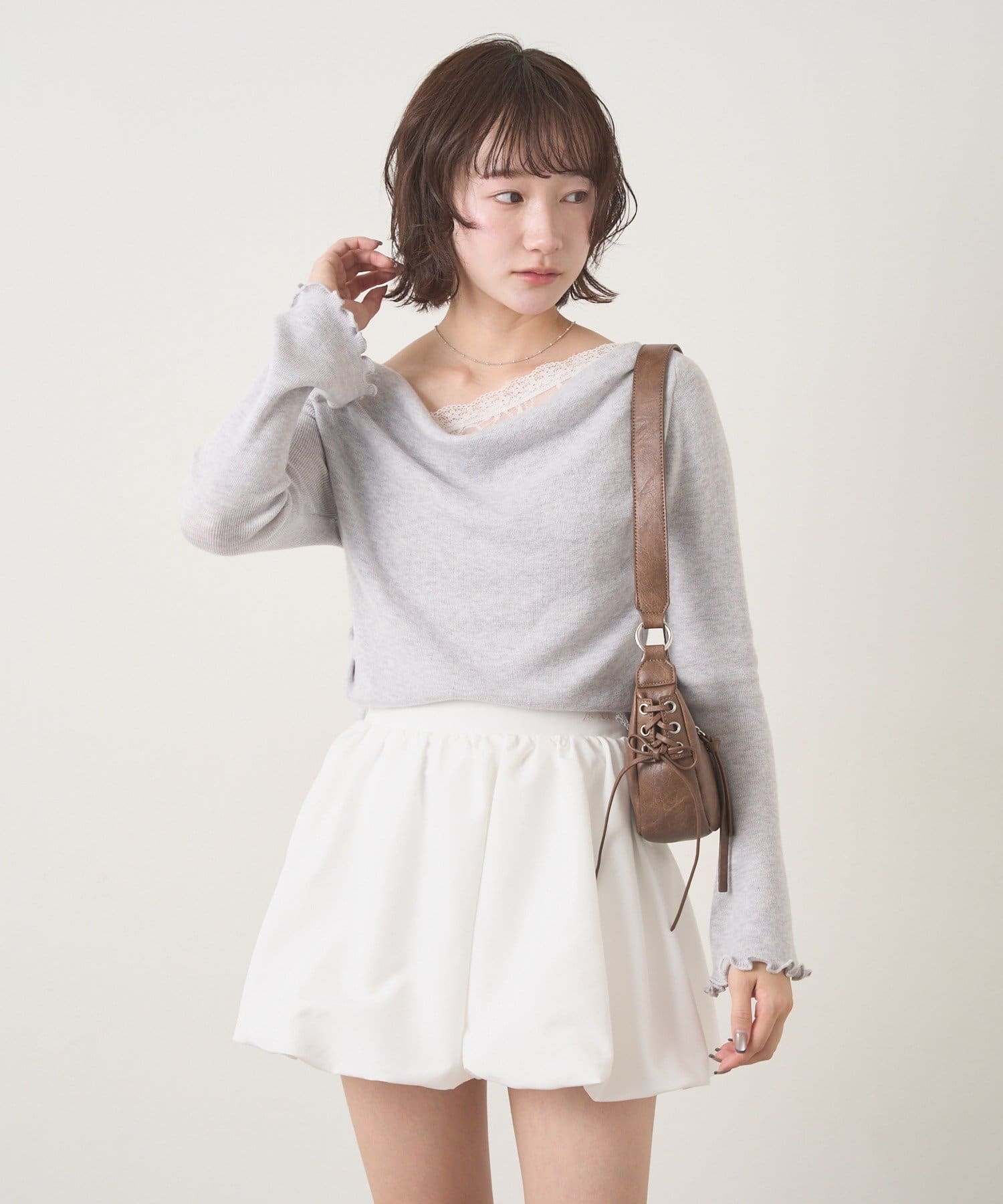 mline(エムライン) [mline]レースレイヤード オフショルニット