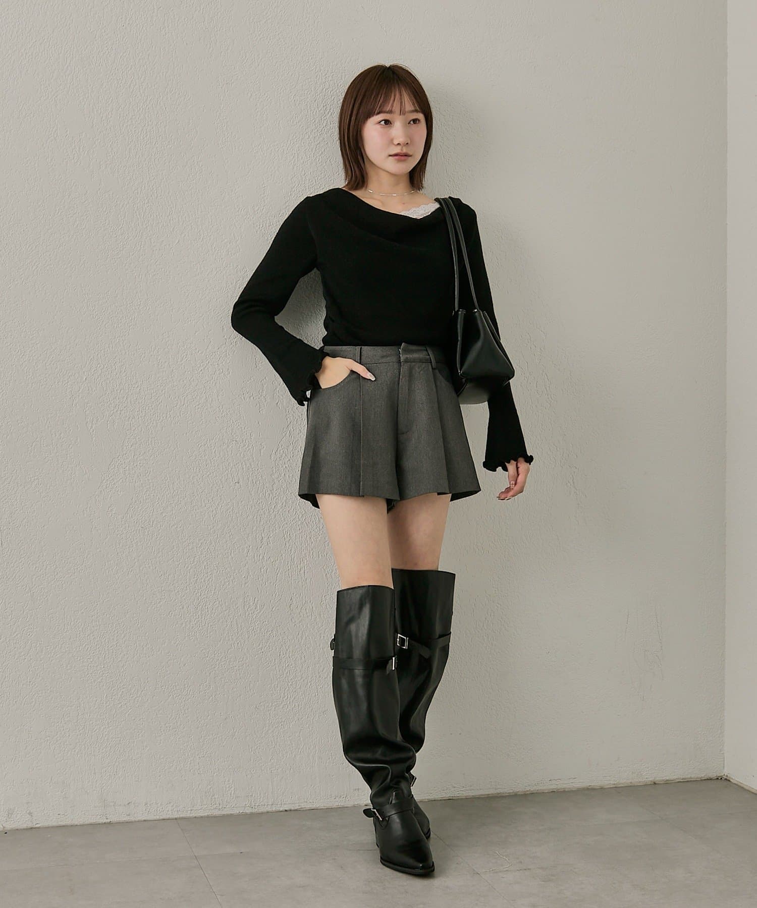 mline(エムライン) [mline]【新色BLK登場！】レースレイヤード オフショルニット