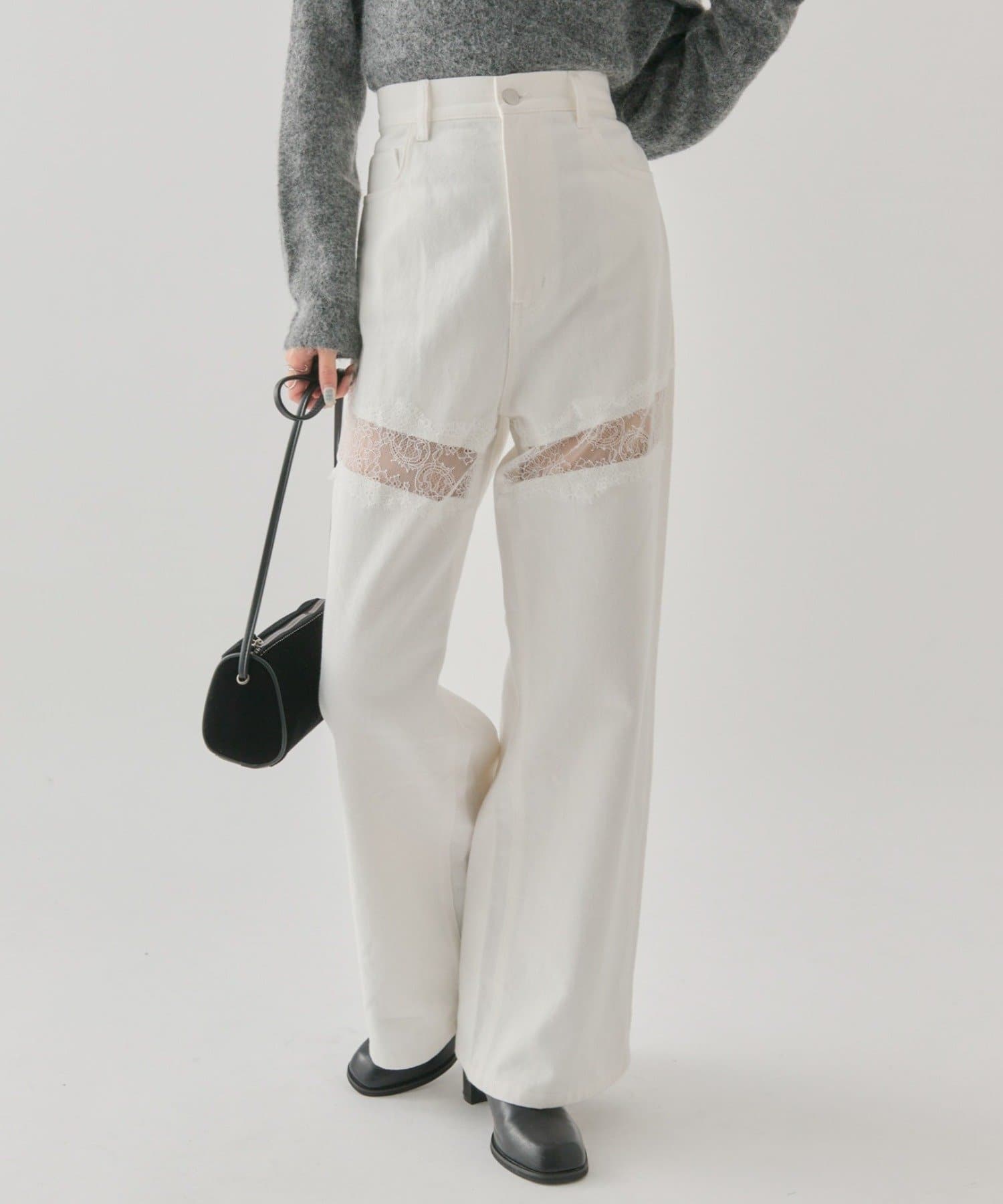 mystic(ミスティック) ≪パルクロウィークおすすめITEM!≫【全骨格スタイルアップが叶う♡ウエスト調整可能!】レース切替デニム