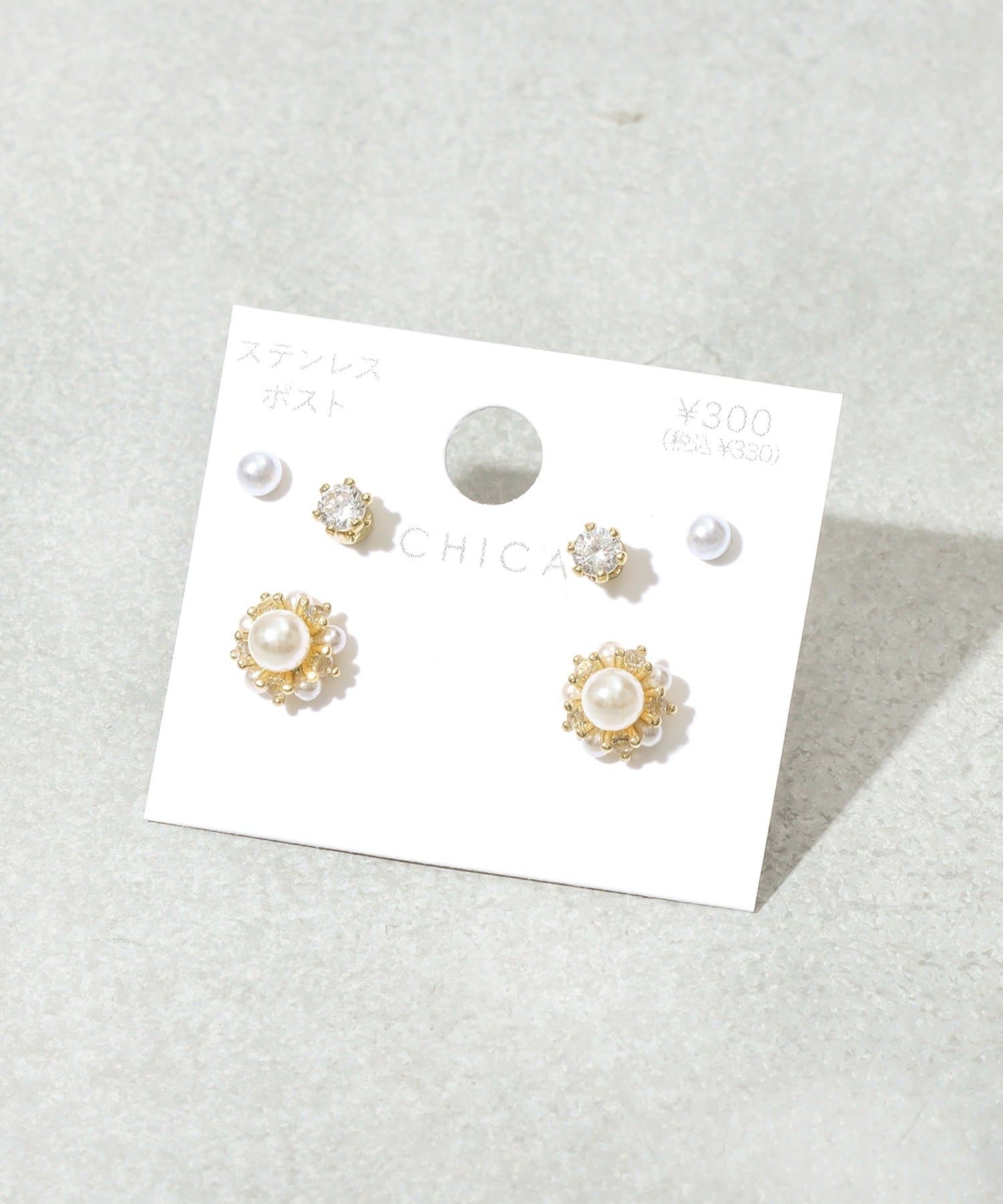 3COINS(スリーコインズ) パールピアス6個セット