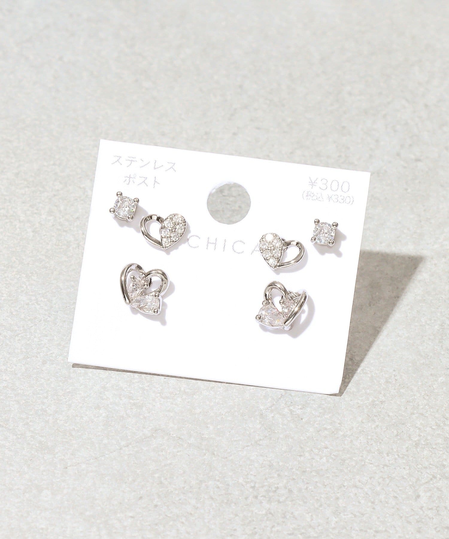 3COINS(スリーコインズ) ハートキラキラピアス6個セット
