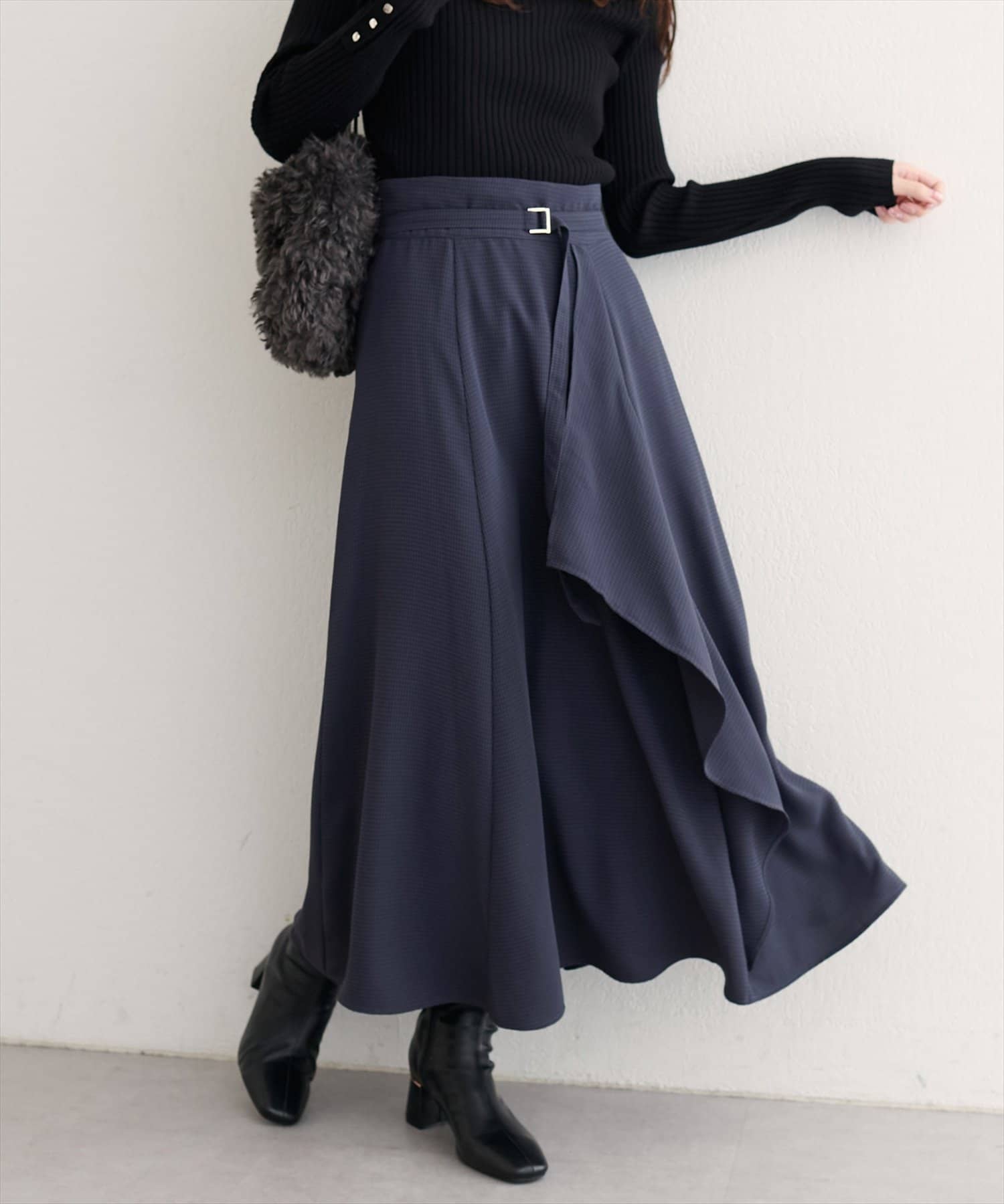natural couture(ナチュラルクチュール) ウエストベルト付きラッフルデザインスカート