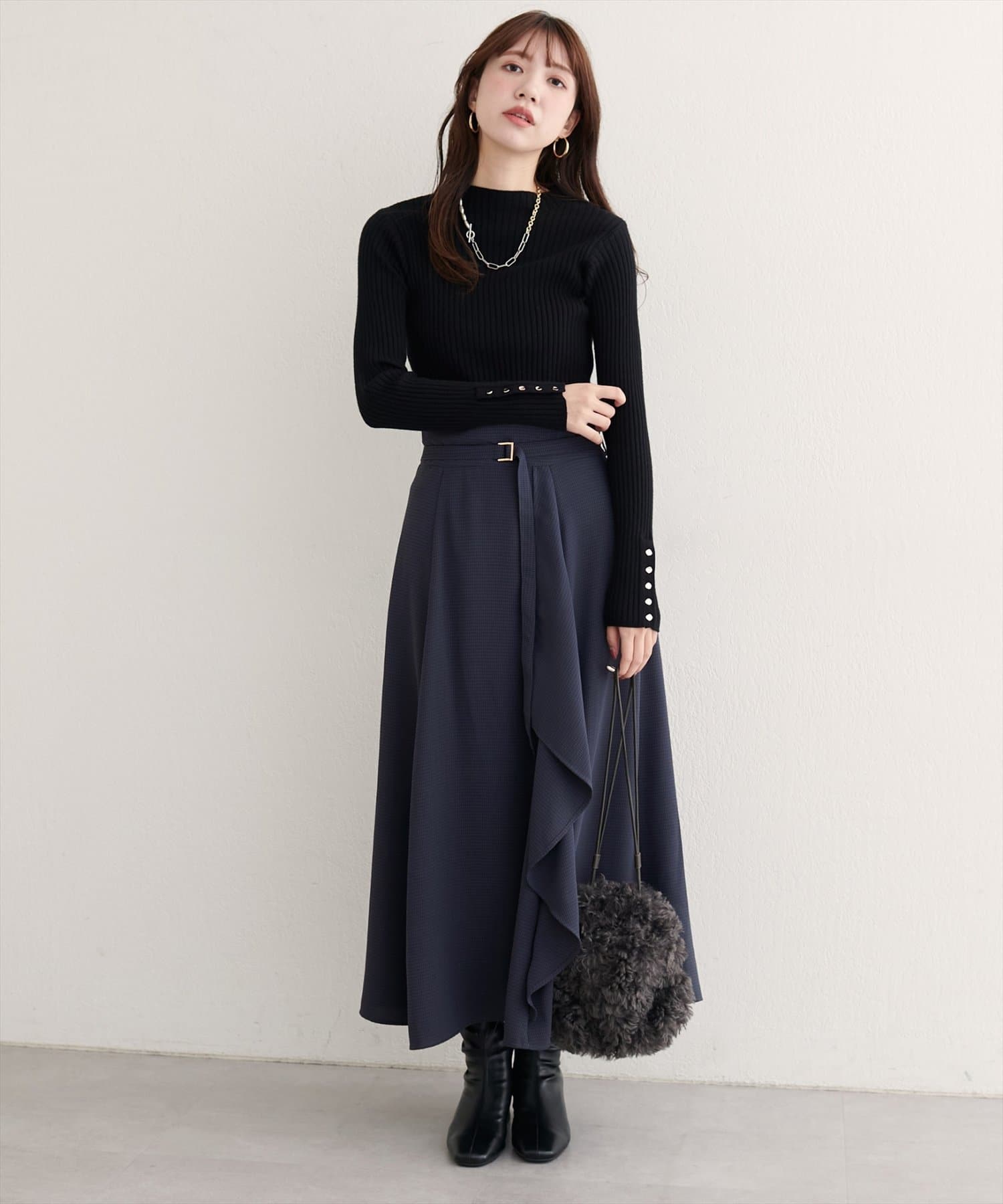 natural couture(ナチュラルクチュール) ウエストベルト付きラッフルデザインスカート