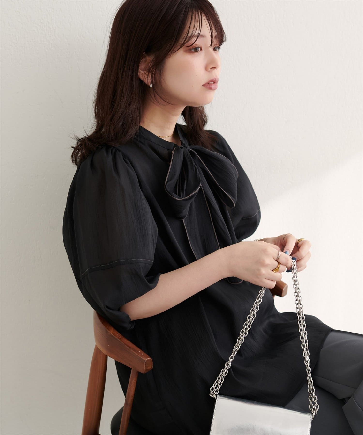 natural couture(ナチュラルクチュール) 【WEB限定】〈osono〉配色シアーボウタイブラウス