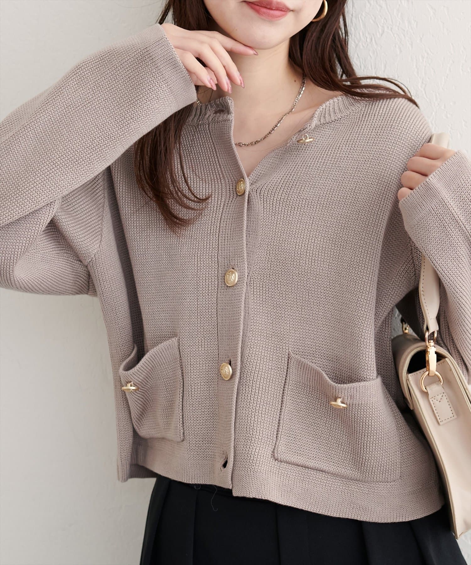natural couture(ナチュラルクチュール) 【WEB限定】ボタンポケットカーディガン