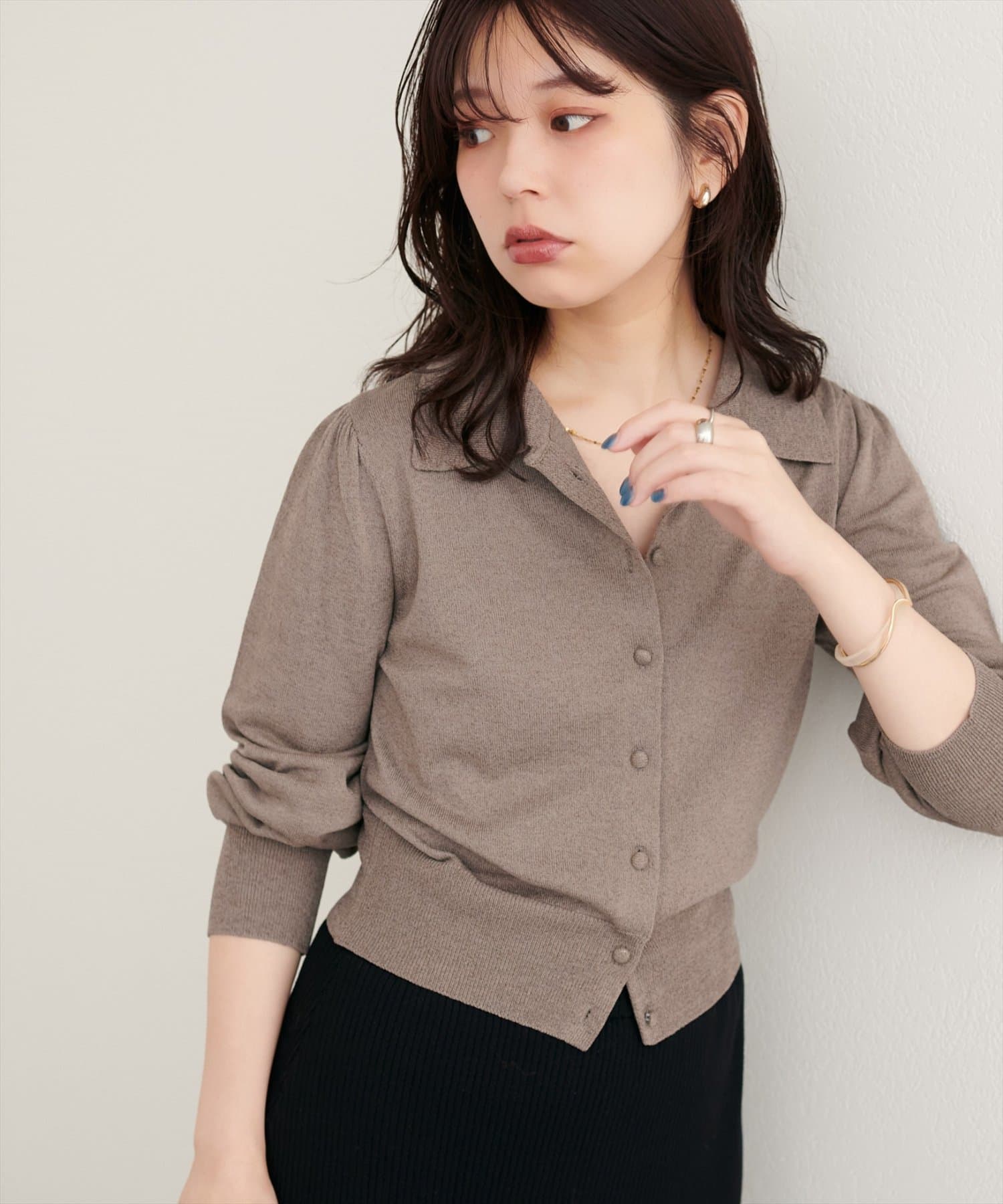 natural couture(ナチュラルクチュール) ラメシアー衿付きニットカーディガン