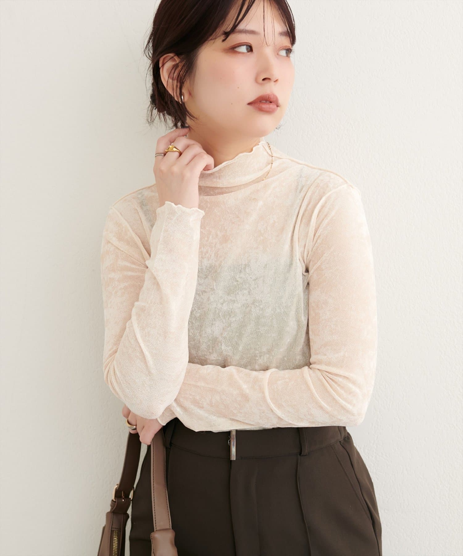 natural couture(ナチュラルクチュール) フロッキーメッシュボトルネックプルオーバー