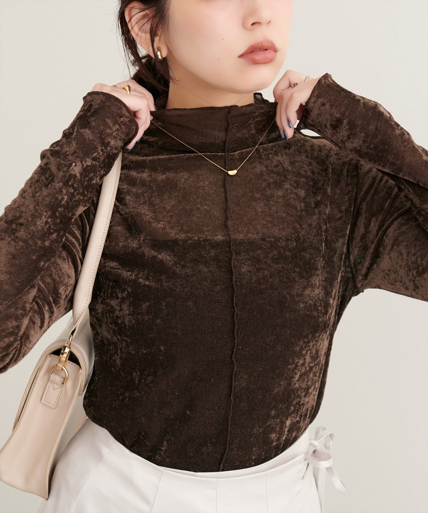 natural couture(ナチュラルクチュール) フロッキーメッシュボトルネックプルオーバー