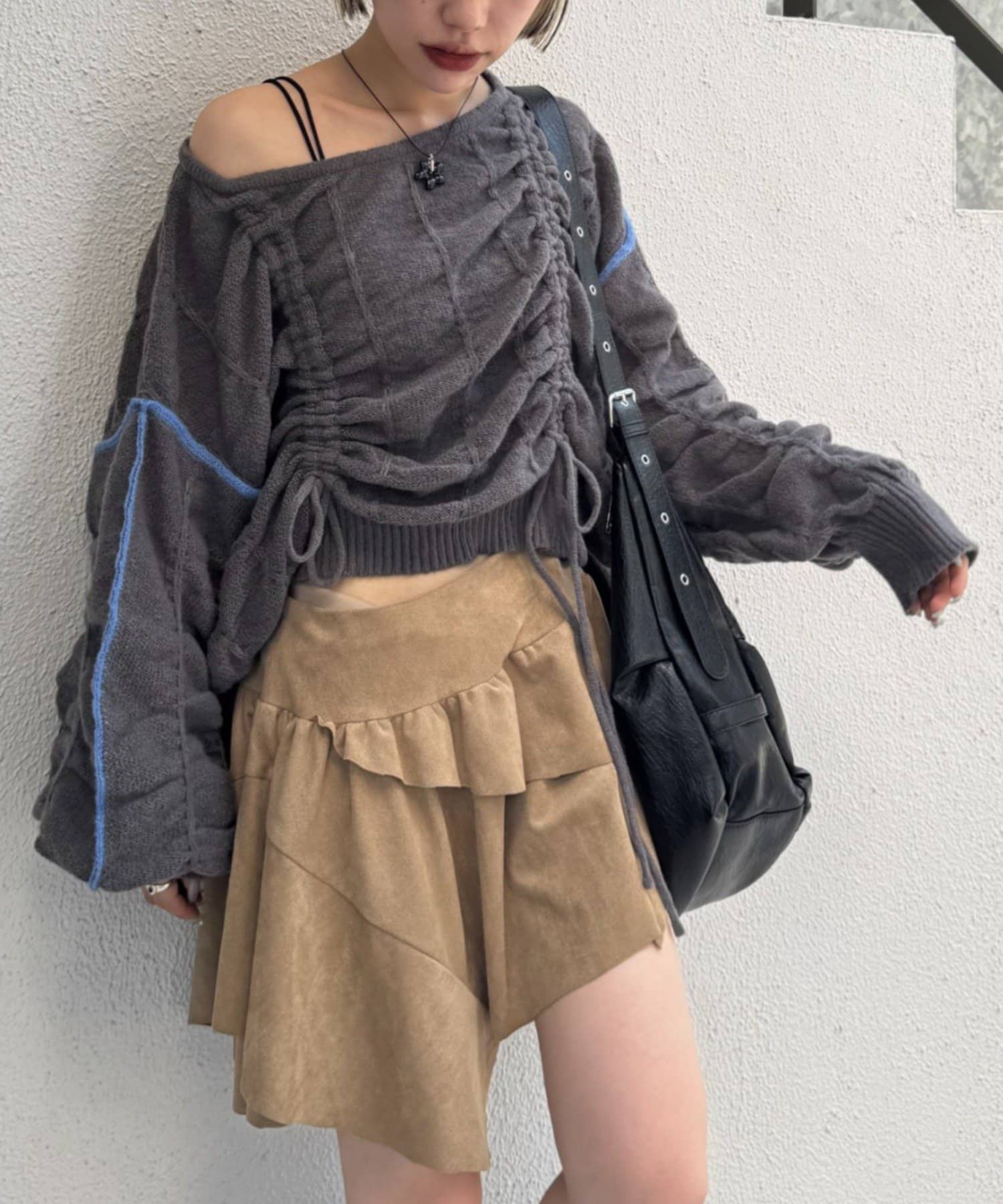 w closet(ダブルクローゼット) 【9月11日(木)12時予約開始】【着丈が自由自在♪】パイピングドロストニット