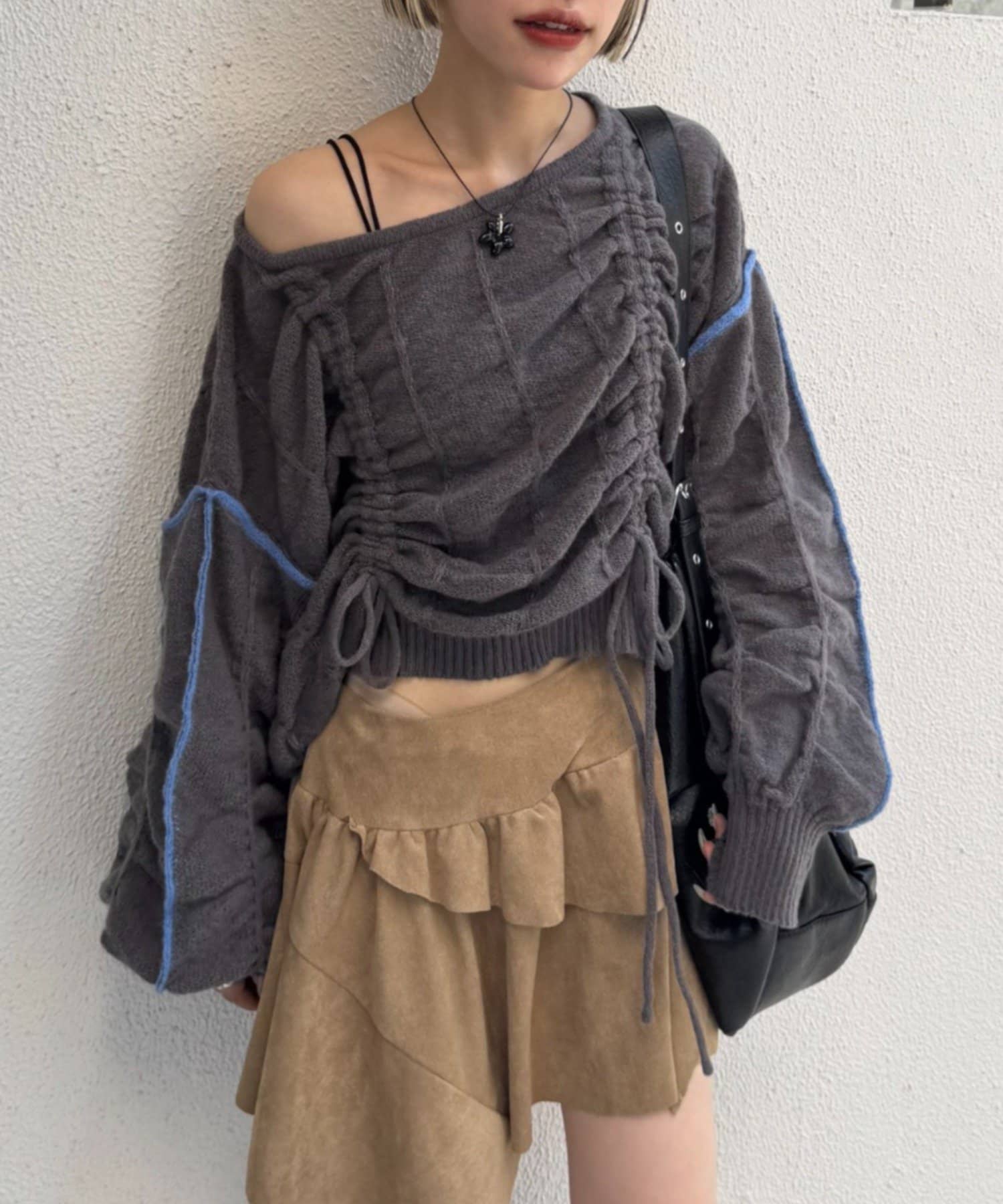 w closet(ダブルクローゼット) 【9月11日(木)12時予約開始】【着丈が自由自在♪】パイピングドロストニット