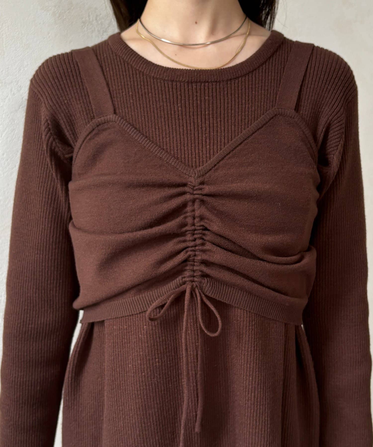 Thevon.(ゼヴォン) シャーリングビスチェ×リブニットワンピース