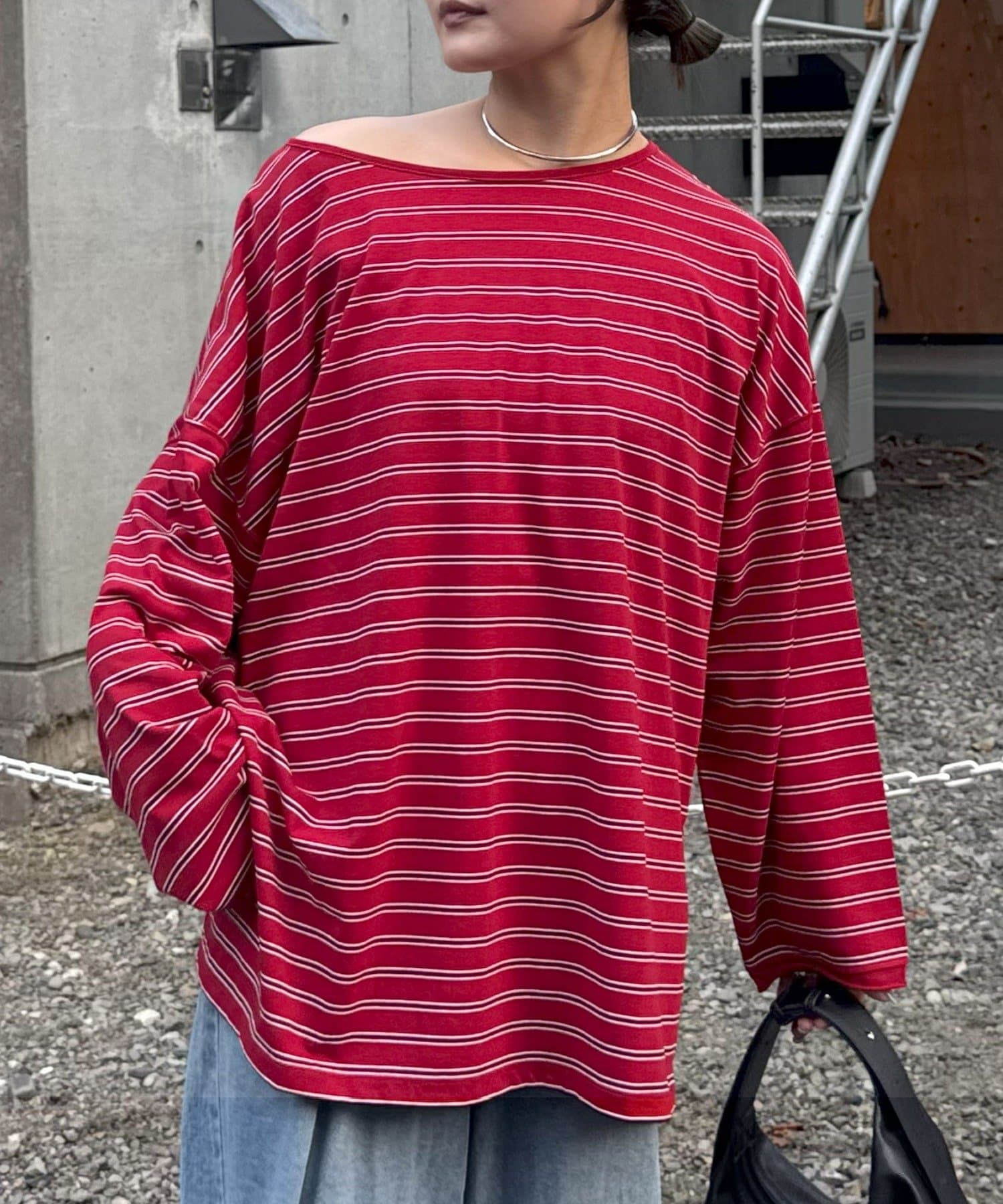 CIAOPANIC TYPY(チャオパニックティピー) シアースラブボーダーワンポイント刺繍オーバTee