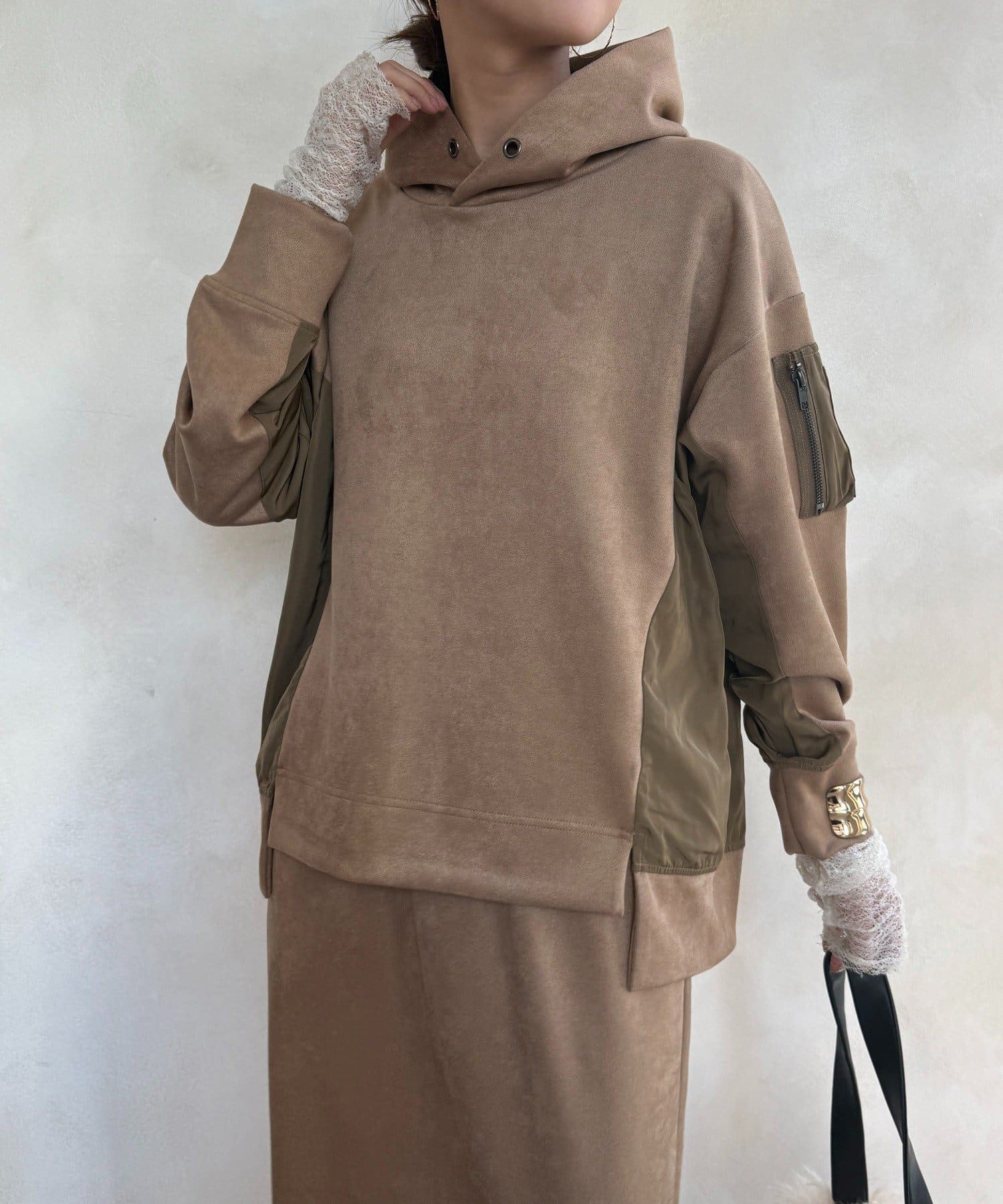 DOUDOU(ドゥドゥ) 【WEB限定】起毛ダンボールポケットフーディー＋タイトスカートセット