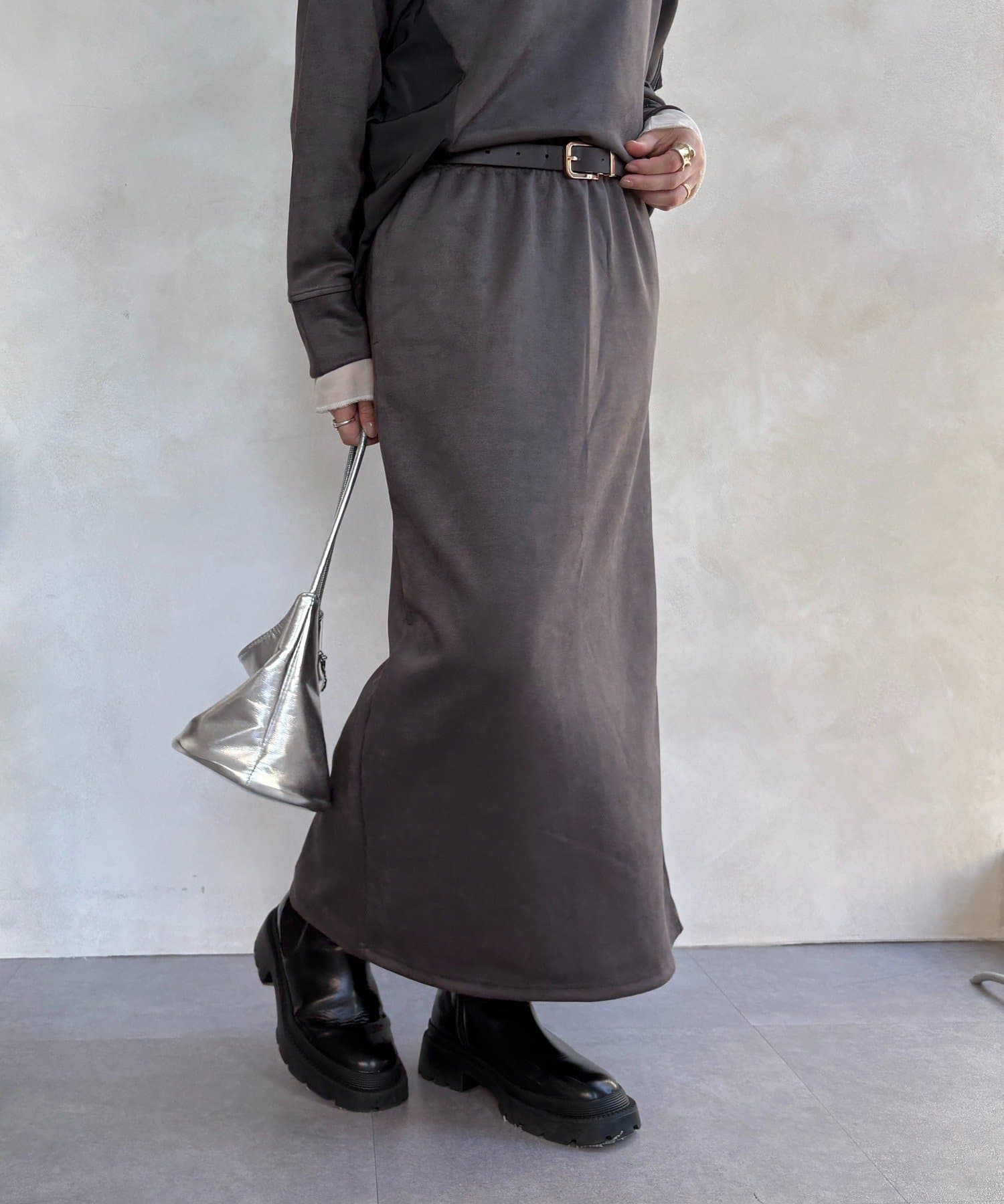 DOUDOU(ドゥドゥ) 【WEB限定】起毛ダンボールポケットフーディー＋タイトスカートセット