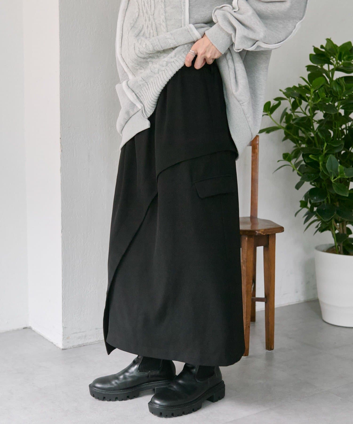 ear PAPILLONNER(イア パピヨネ) 《ウエスト総ゴム/アシメデザイン》カーブラインスカート【SUM1 STYLE】