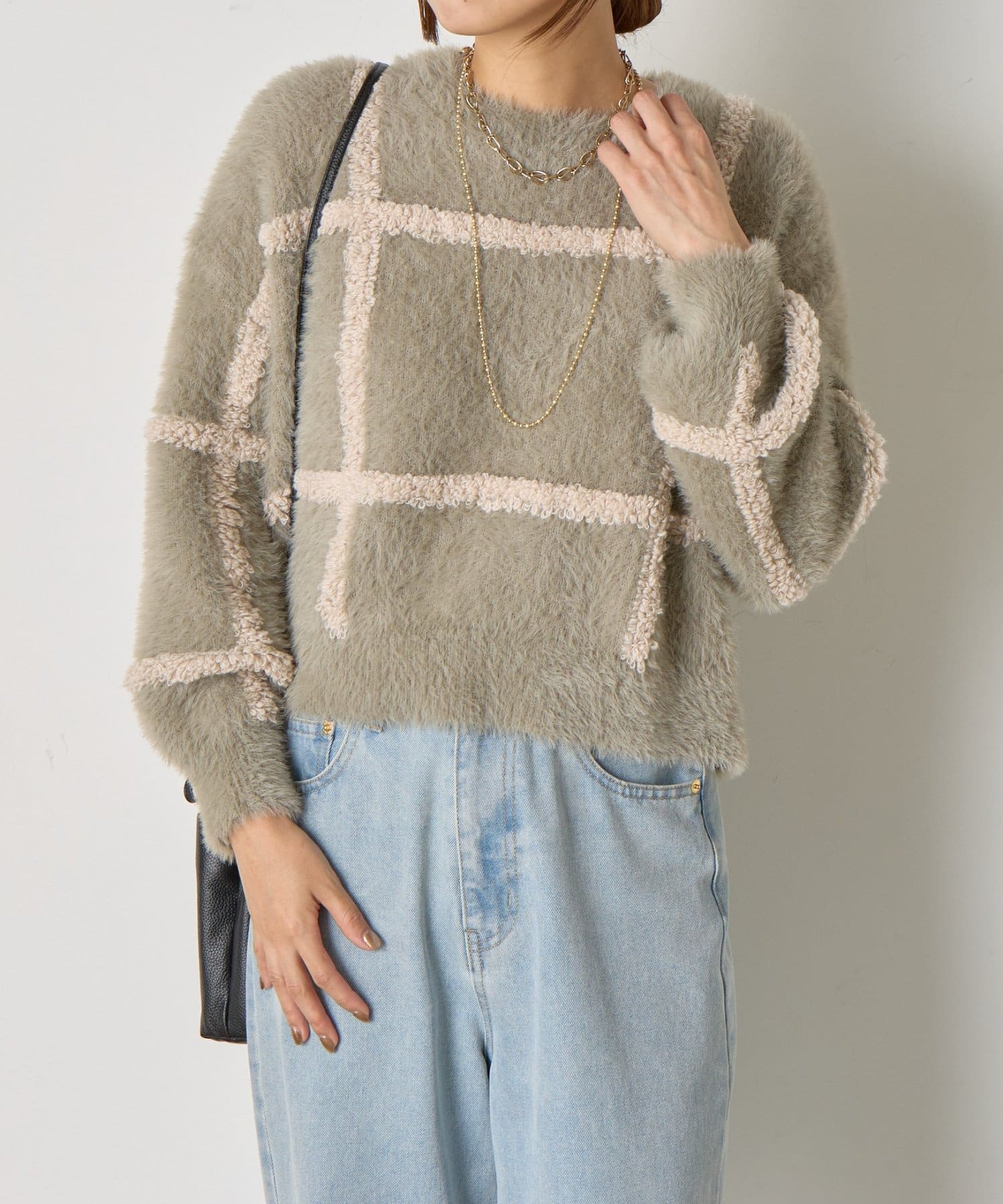 Jena　espace merveilleux(ジェナ　エスパスメルヴェイユ) チェック柄シャギーニット