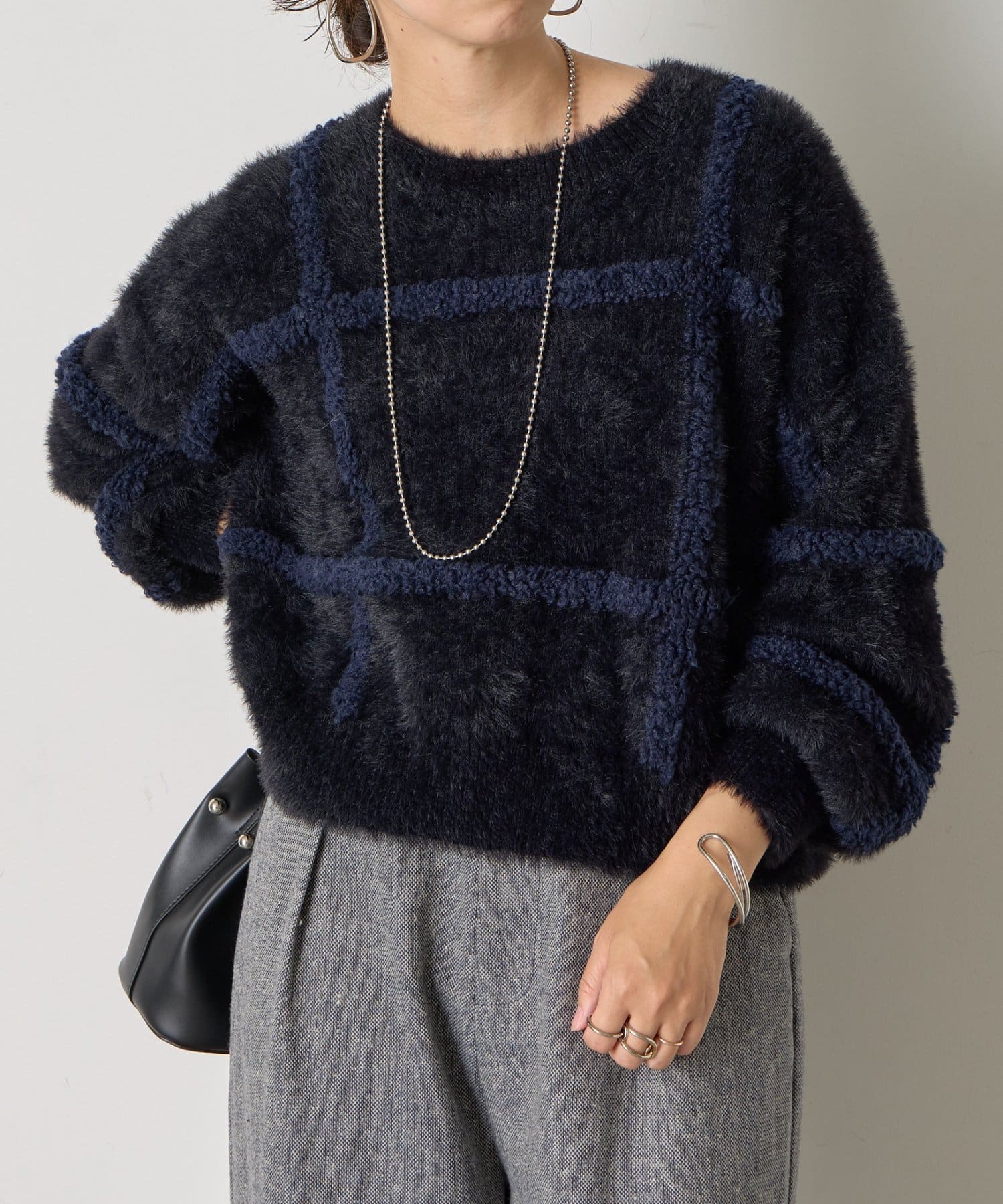 Jena　espace merveilleux(ジェナ　エスパスメルヴェイユ) チェック柄シャギーニット