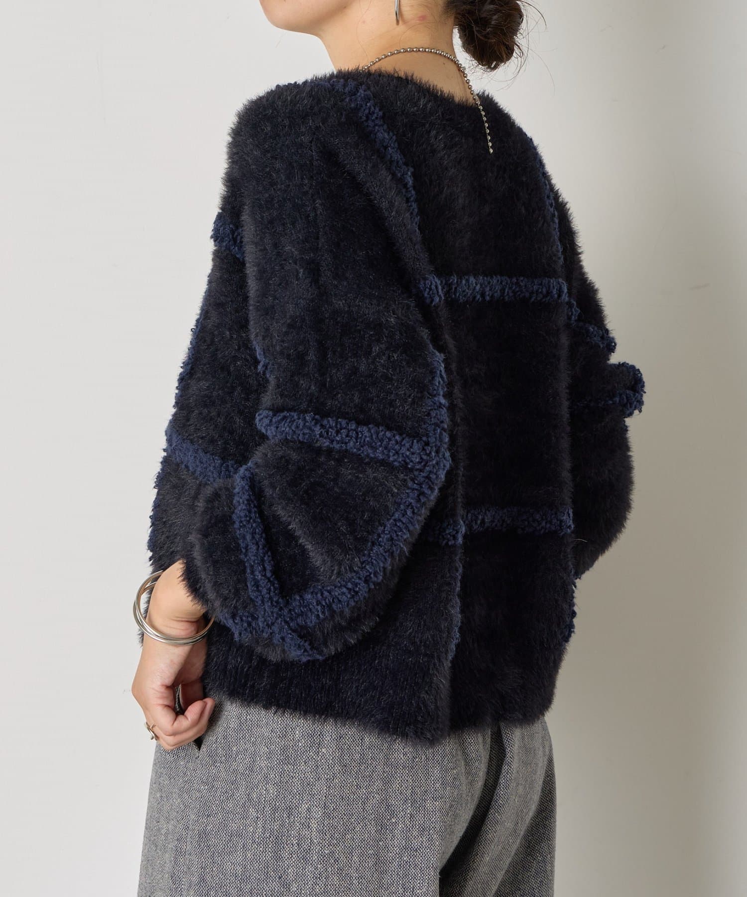 Jena　espace merveilleux(ジェナ　エスパスメルヴェイユ) チェック柄シャギーニット
