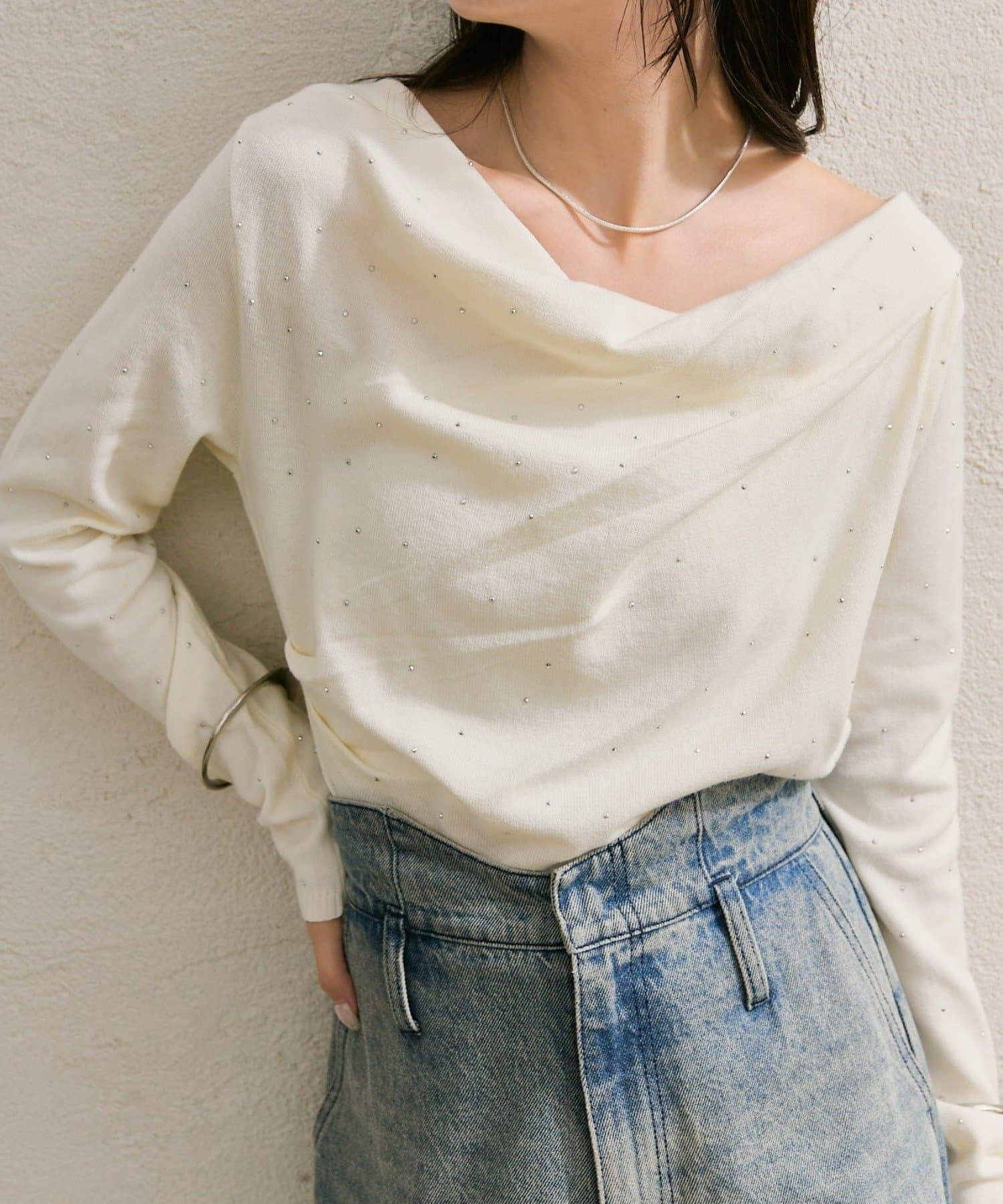 mystic(ミスティック) 10/31 18:00~ストーン入り新色START！【年間総売上1万枚以上！ロングセラー人気アイテム！】オフショルリブニット