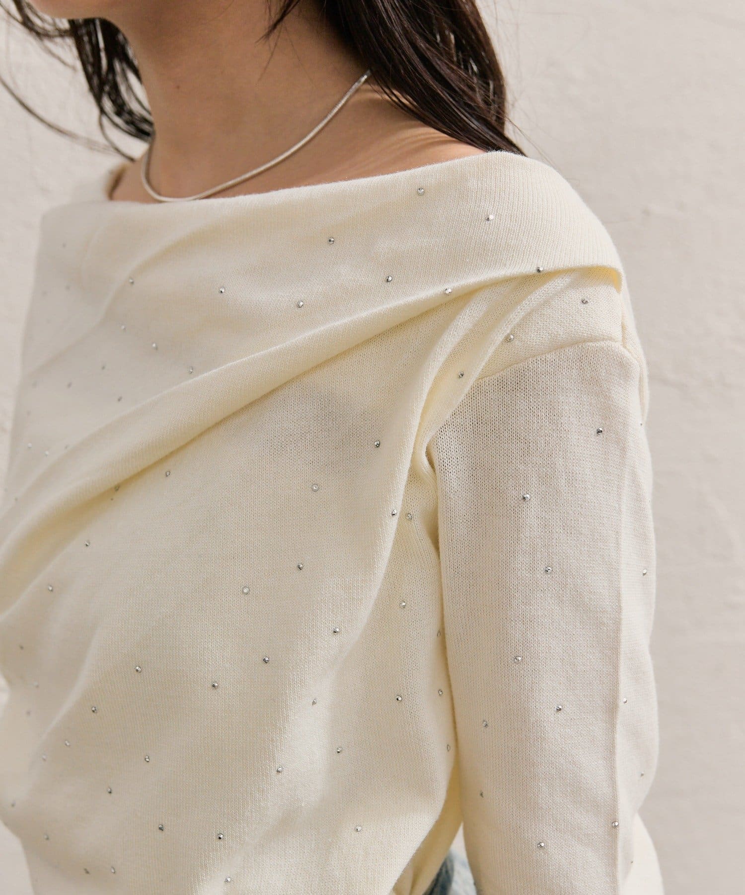 mystic(ミスティック) 10/31 18:00~ストーン入り新色START！【年間総売上1万枚以上！ロングセラー人気アイテム！】オフショルリブニット