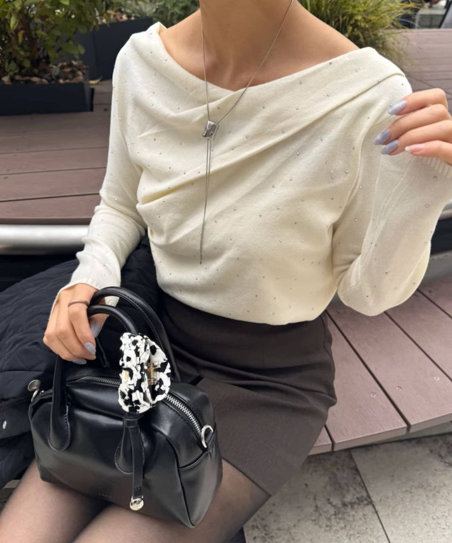 mystic(ミスティック) 【年間総売上1万枚以上！ロングセラー人気アイテム！新色ホワイト(ラメ入り)！】オフショルリブニット