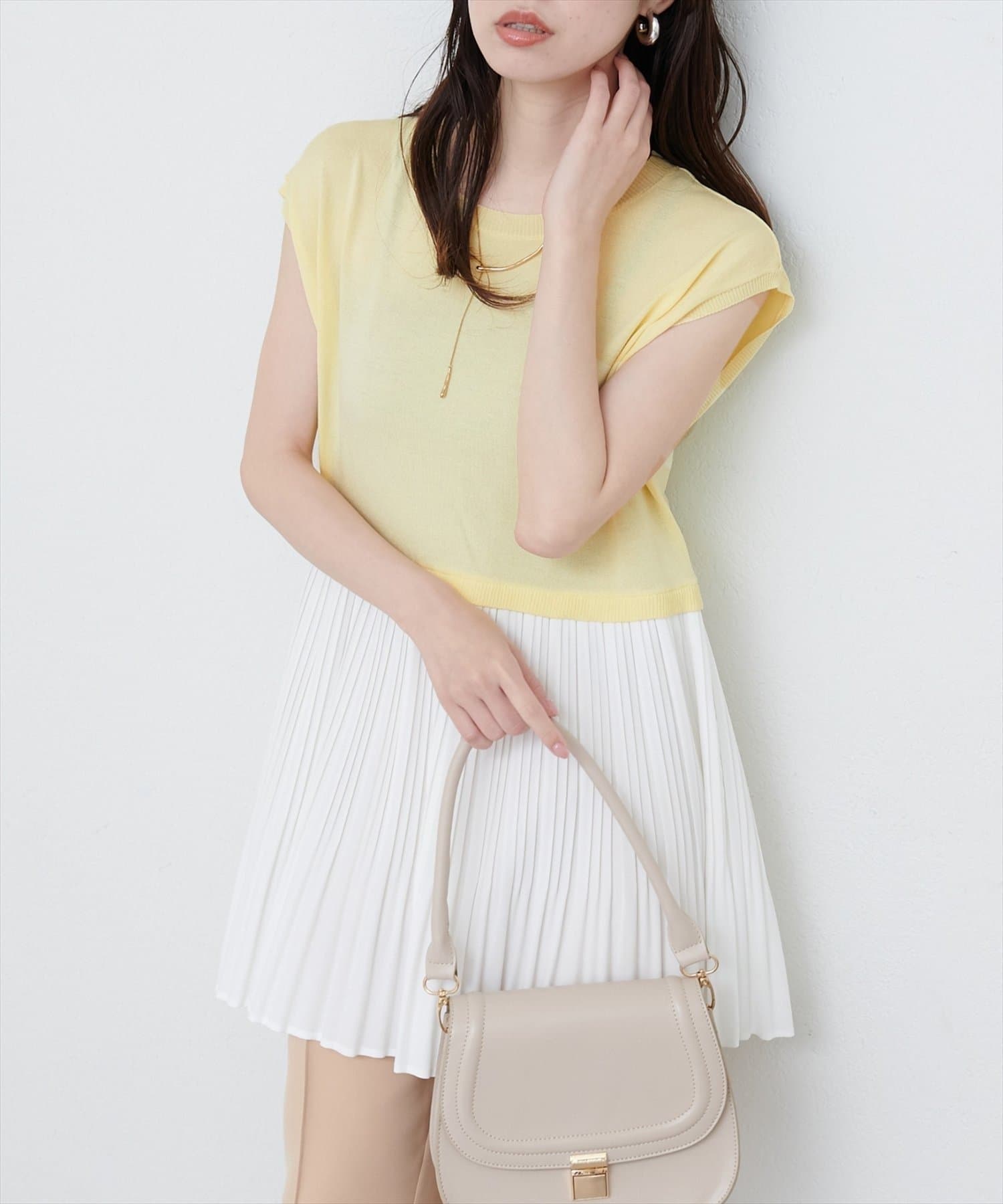 NICE CLAUP / OLIVE des OLIVE OUTLET(ナイスクラップ  / オリーブ デ オリーブ アウトレット) 【natural couture】プリーツドッキングニット