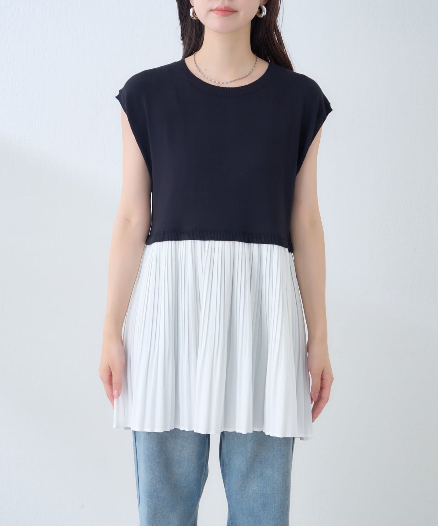 NICE CLAUP / OLIVE des OLIVE OUTLET(ナイスクラップ  / オリーブ デ オリーブ アウトレット) 【natural couture】プリーツドッキングニット