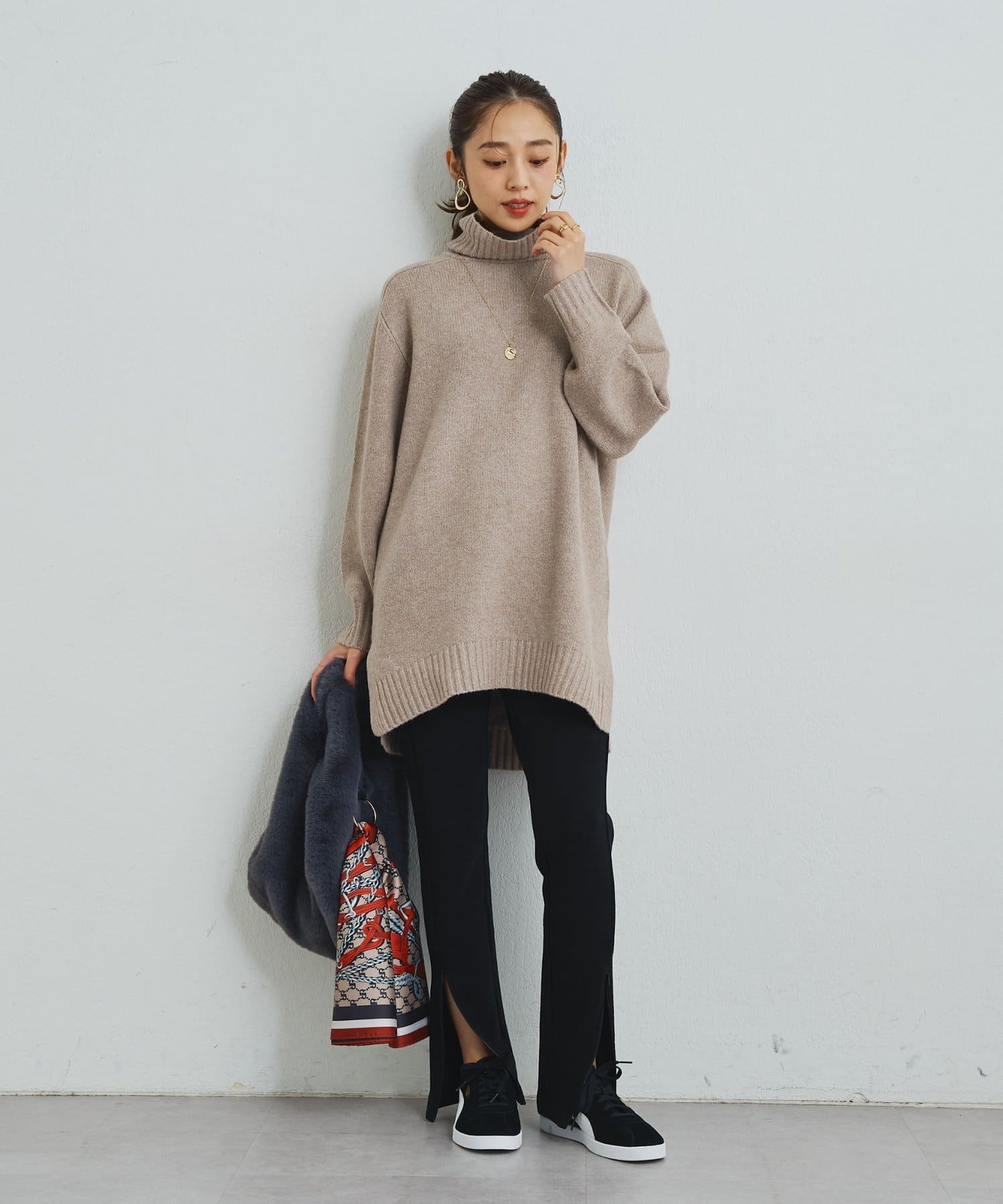 un dix cors(アンディコール) 《美シルエット》裾ファスナー起毛スキニーパンツ
