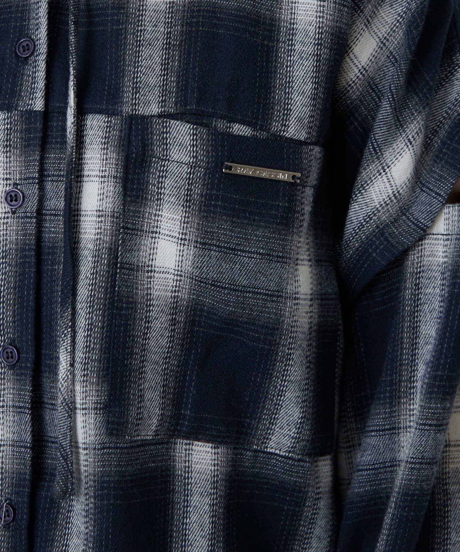 RAY CASSIN(レイカズン) 袖スリットフードチェックシャツ