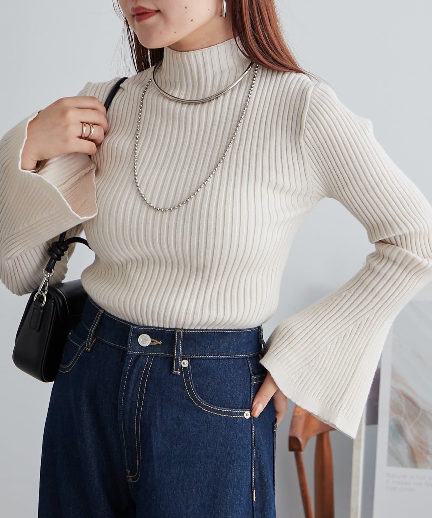 NICE CLAUP / OLIVE des OLIVE OUTLET(ナイスクラップ  / オリーブ デ オリーブ アウトレット) プチプラseries♡【RMAF】袖フレアーニット