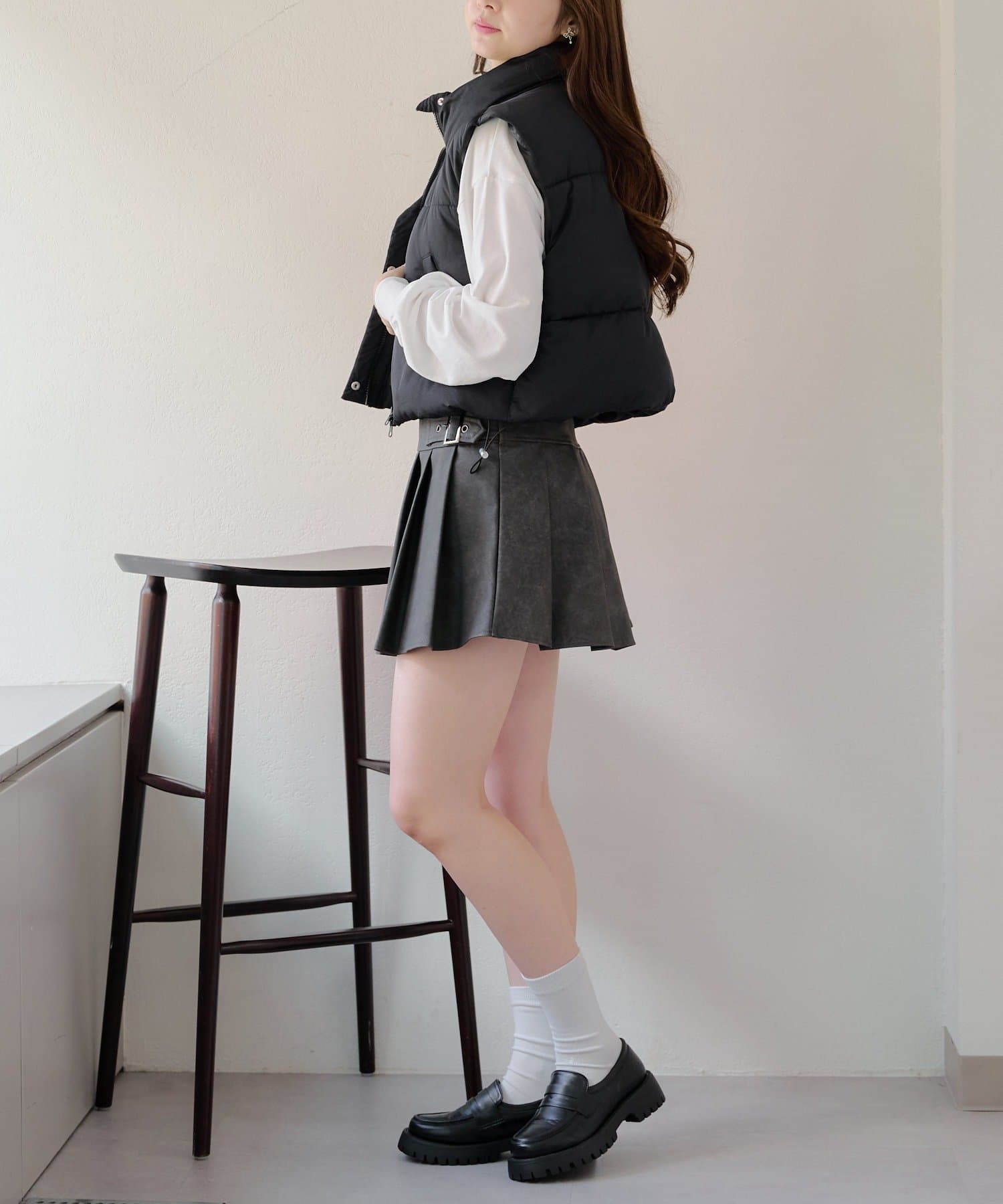 NICE CLAUP / OLIVE des OLIVE OUTLET(ナイスクラップ  / オリーブ デ オリーブ アウトレット) プチプラseries♡【RMAF】裾シャーリング中綿ベスト