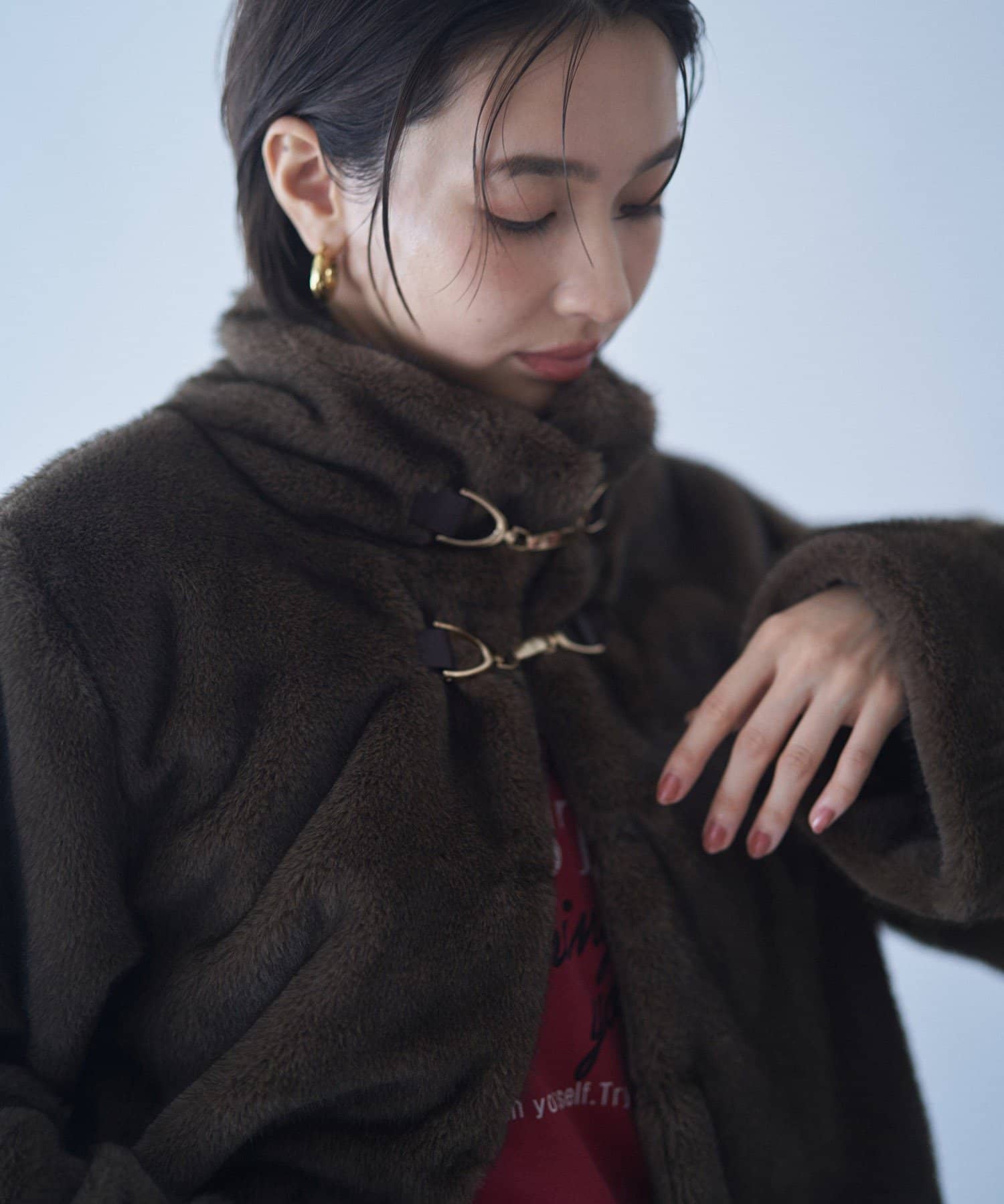 VIOLETA ブラウン ファーショートジャケット フォックスファーシャーリングダウンジャケット「D789」-RUIRUE