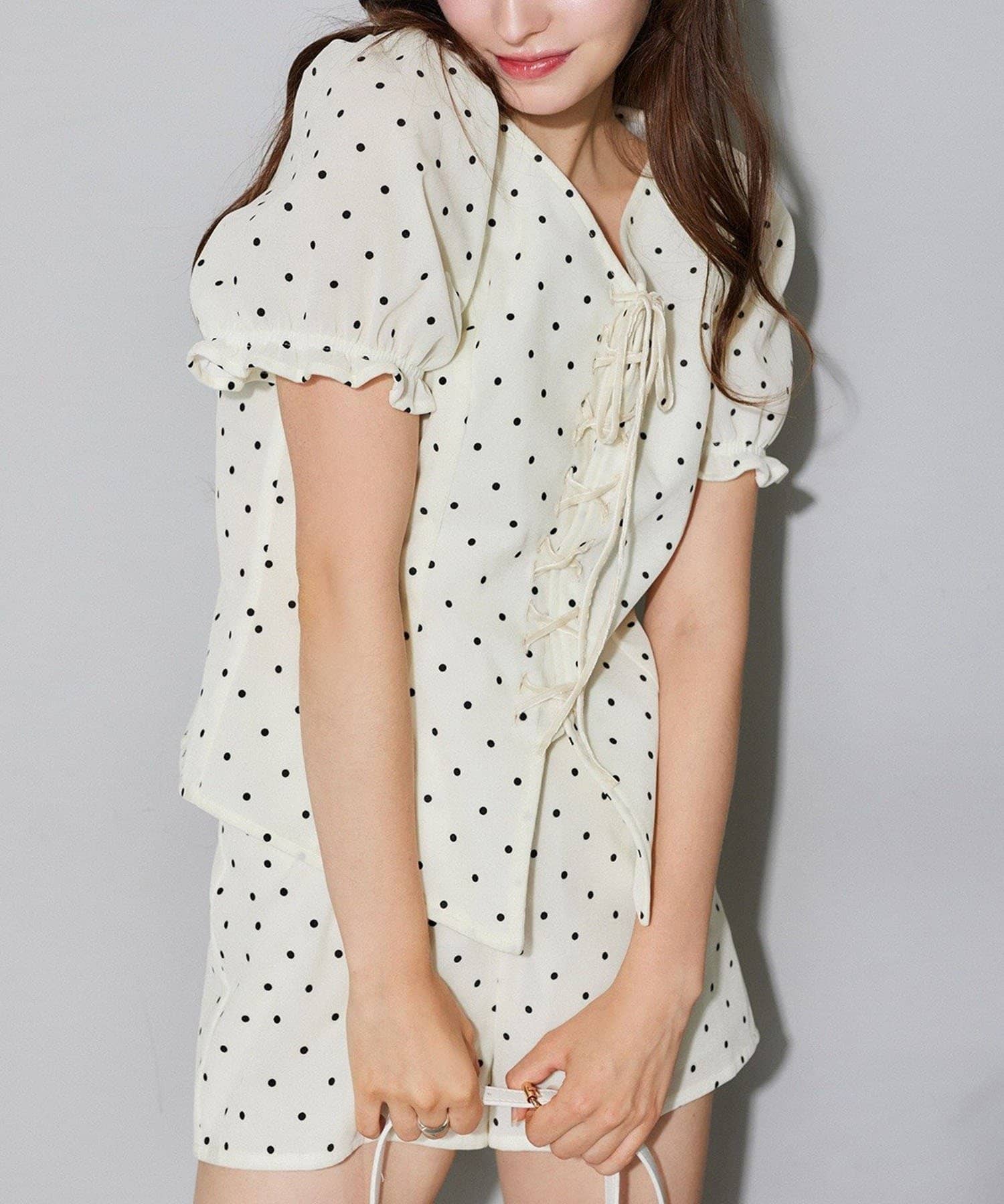 【美品】ツモリチサト＊ゴールド＊リボン＊フリルブラウス＊ベロア＊シルク＊ドット CARRY ファッション 【美品】ツモリチサト＊ゴールド＊リボン
