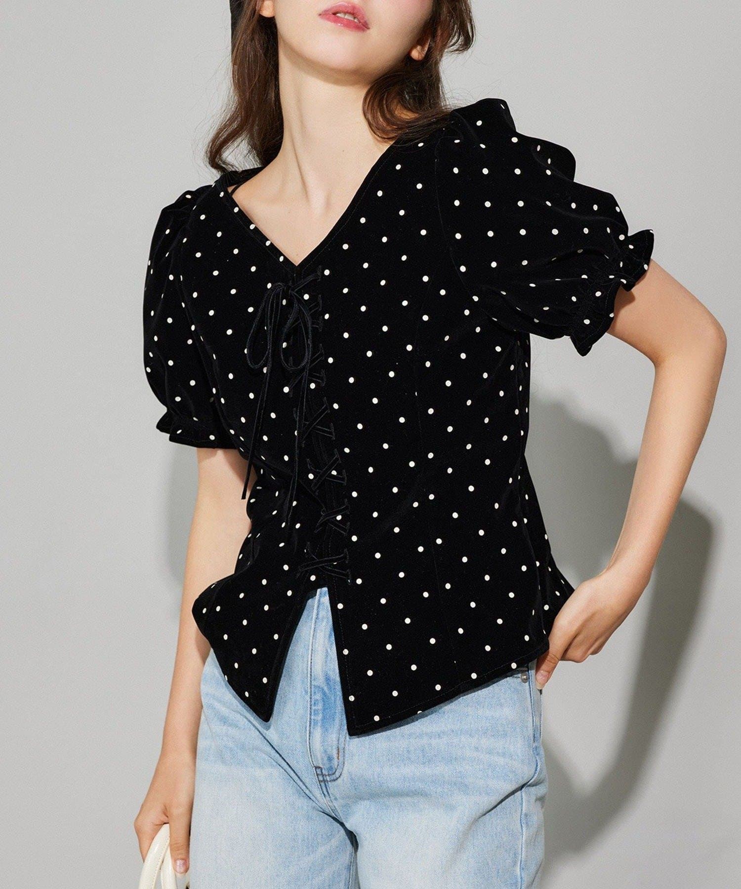 NICE CLAUP / OLIVE des OLIVE OUTLET(ナイスクラップ  / オリーブ デ オリーブ アウトレット) 【seemi】ベロアドットブラウス