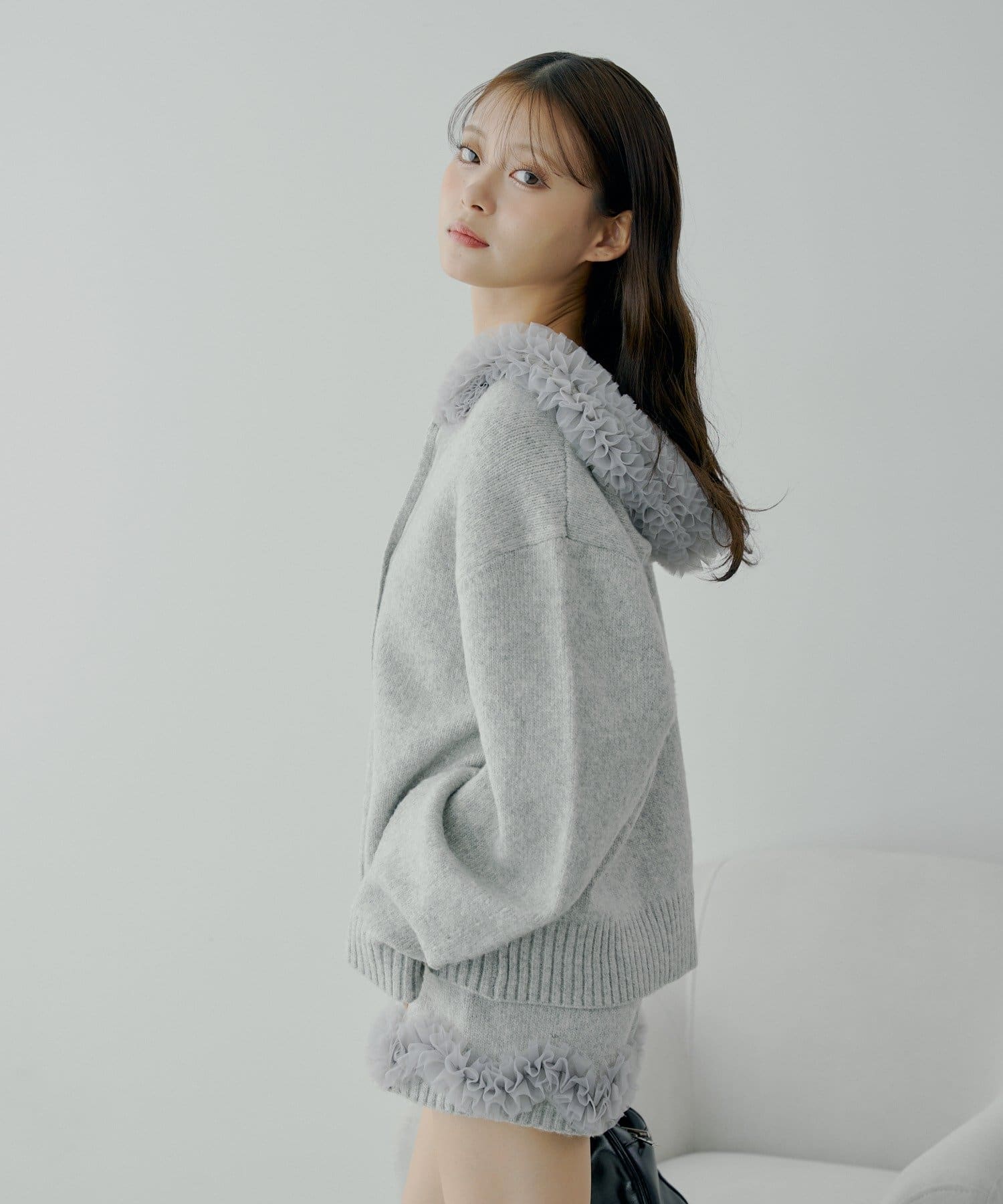 アクリス　 フード付きカーディガン 2025秋☆甘辛系ガールズ☆フード付きニットカーディガン[品番