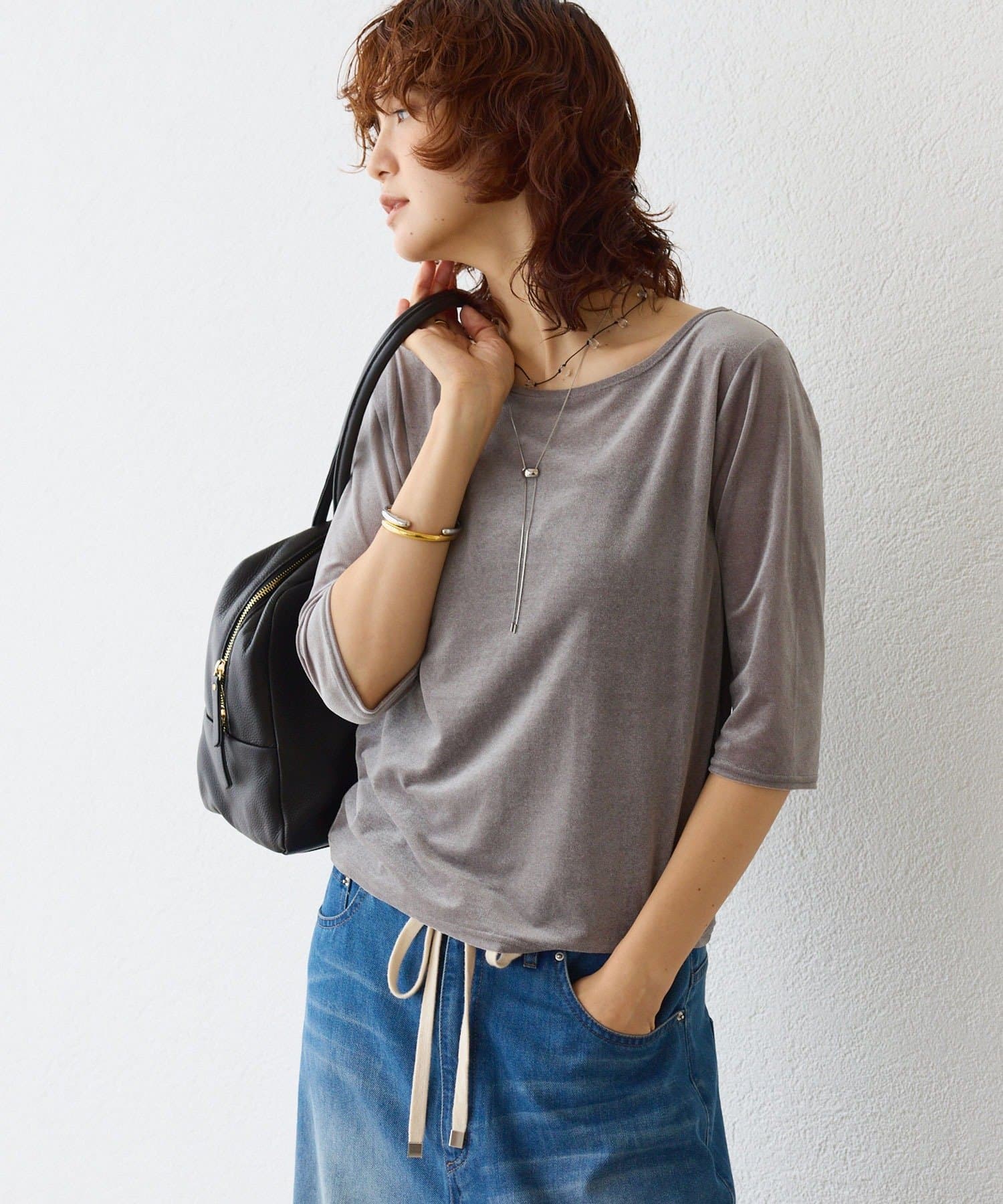 OUTLET(アウトレット) 【RIVE DROITE】シアーベロア5分袖Tee