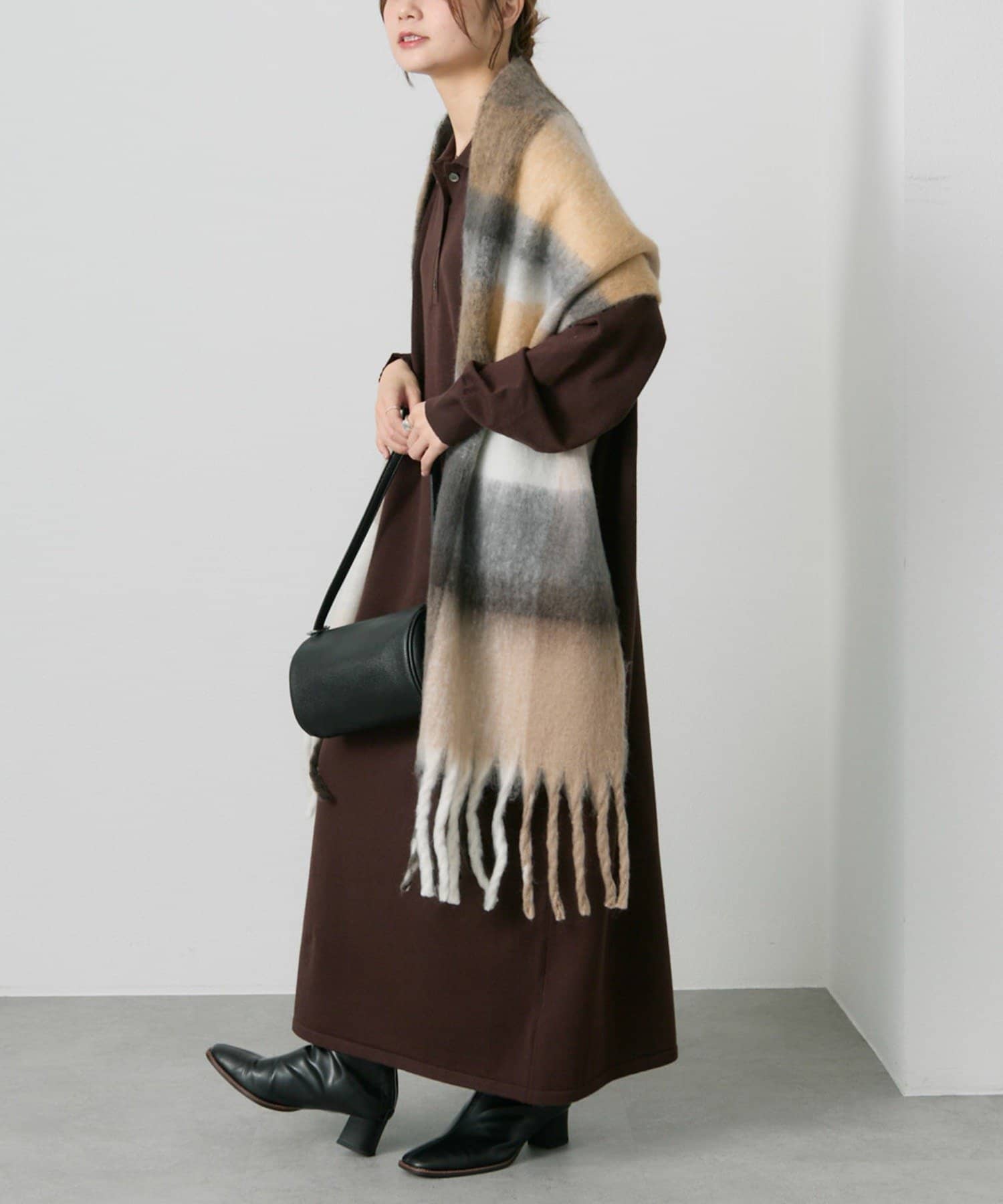 PUAL CE CIN(ピュアルセシン) 起毛フェイクウールチェックマフラー