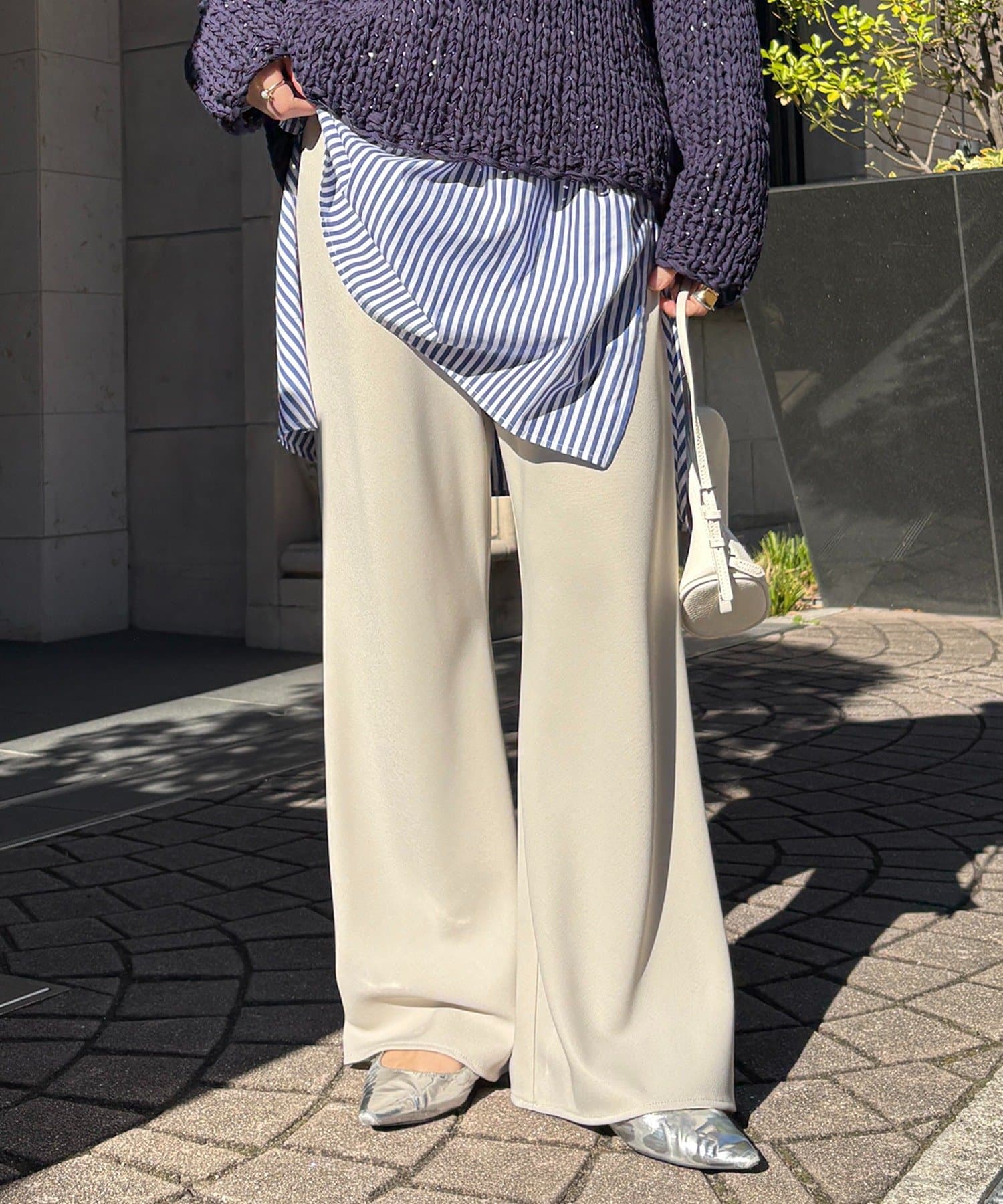 DOUDOU(ドゥドゥ) 【新色追加/叶えるパンツ/WEB限定】バイヤスセミフレアパンツ