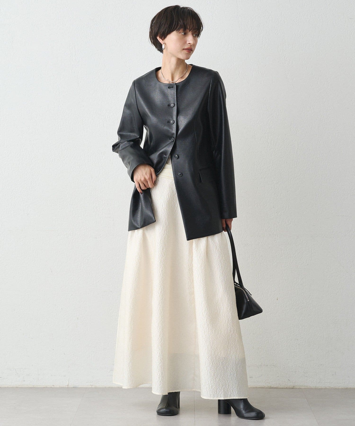 【限定値下】Loungedress フェイクレザージャケット ノーカラーフェイクレザージャケット | LOUNGEDRESS(ラウンジ