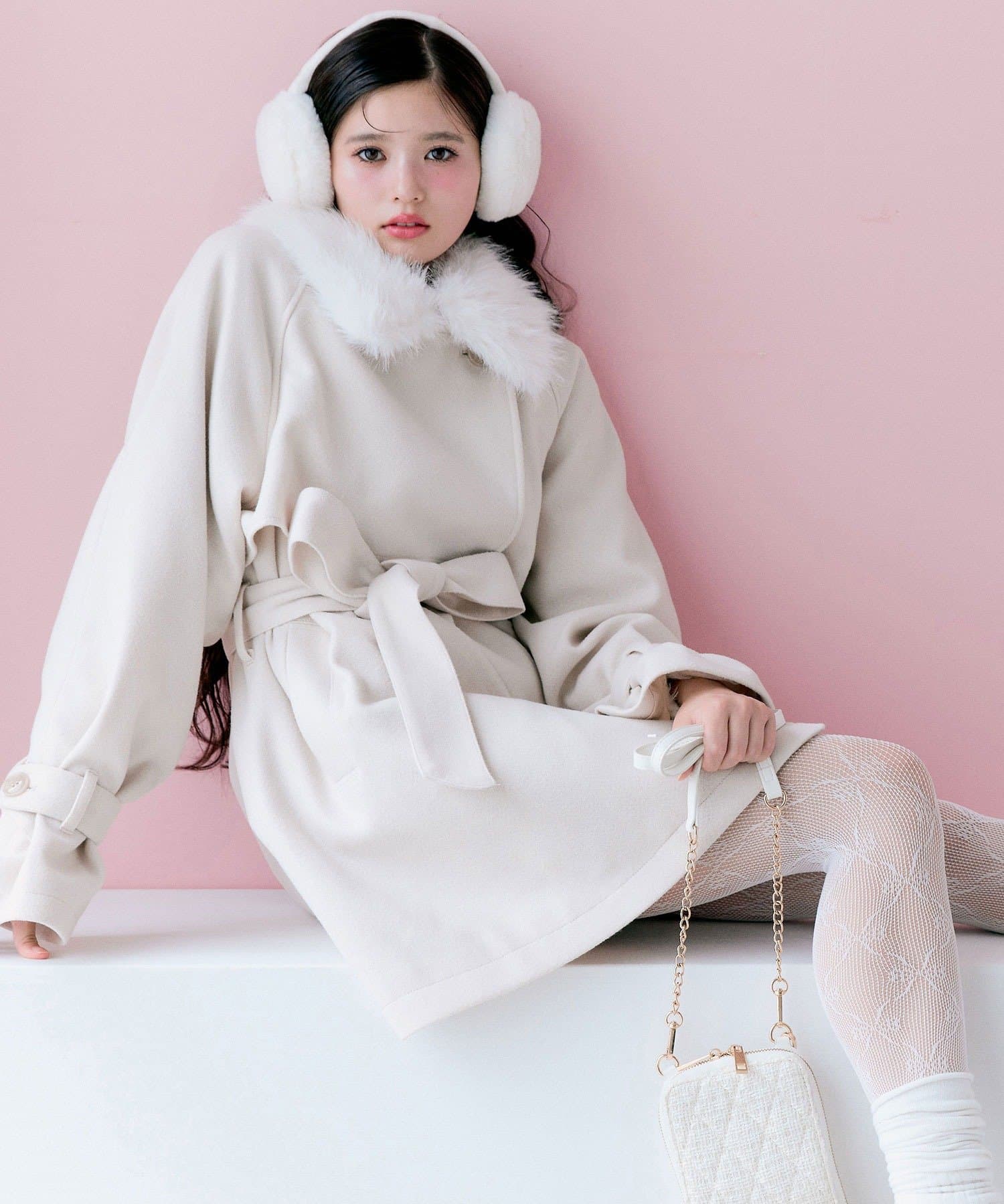 OLIVEdesOLIVEファーティペットミドル丈コート ファーティペットミドル丈コート（ステンカラーコート）｜OLIVE