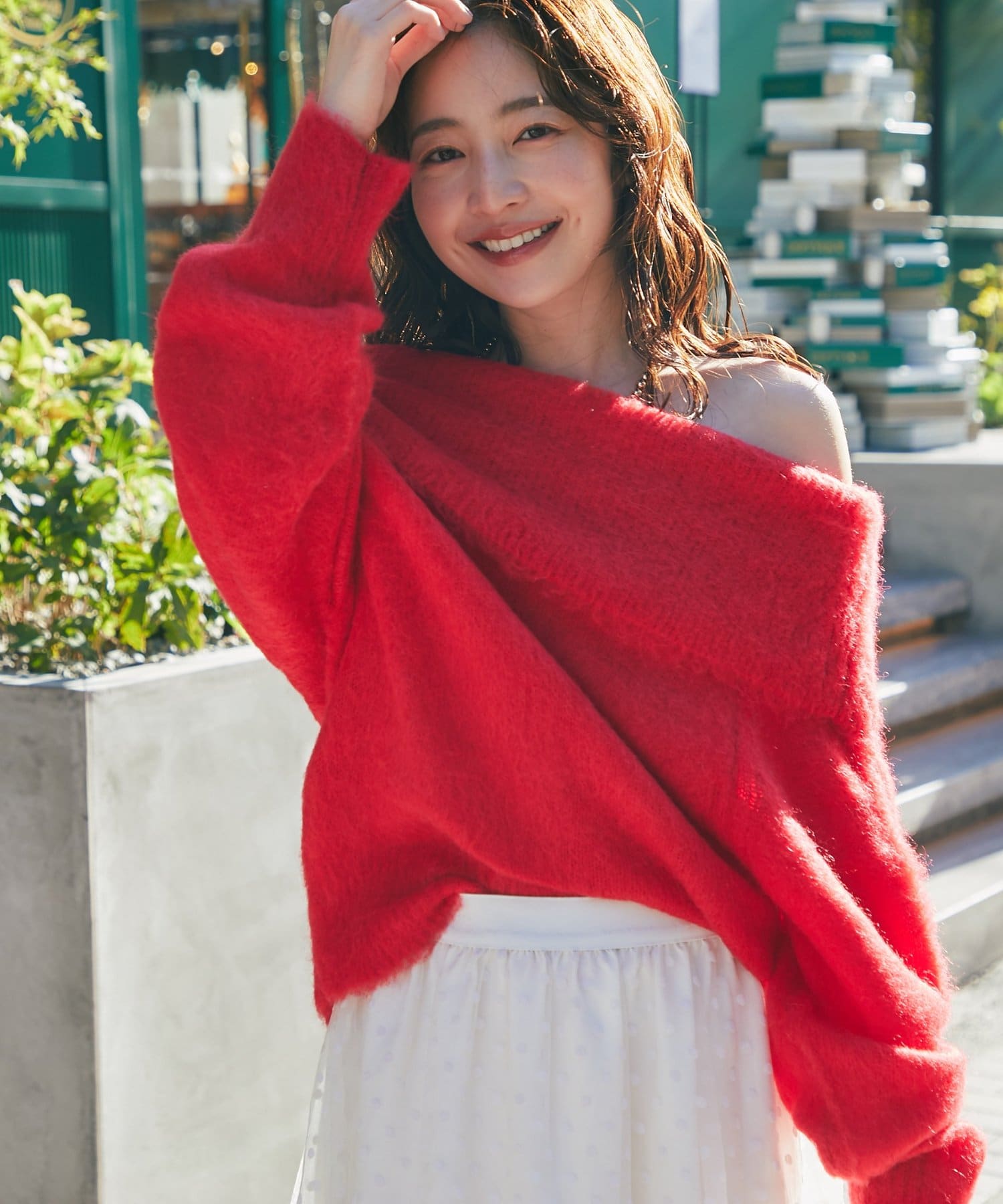 La boutique BonBon(ラブティックボンボン) 【最強モテニット】オフショルシャギーニット