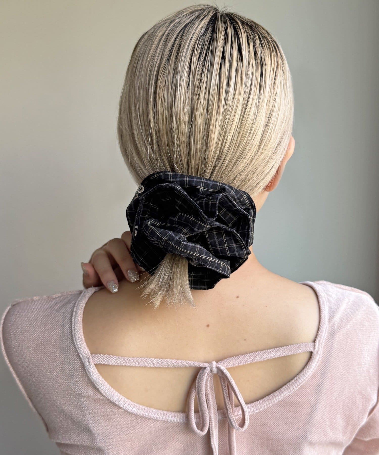 Lattice(ラティス) チェックリボン刺繍シュシュ