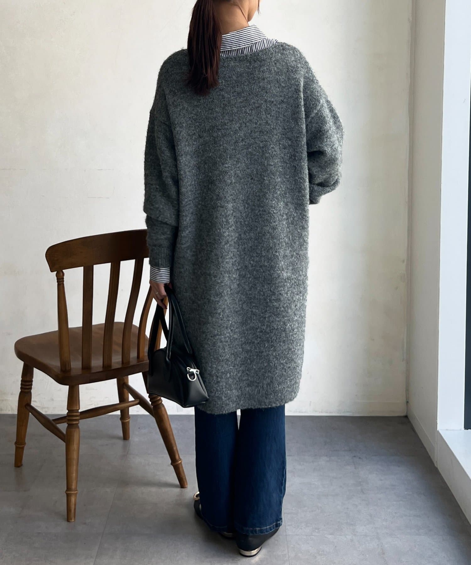 Chez toi(シェトワ) サイドGLDボタンミドル丈ニットワンピース